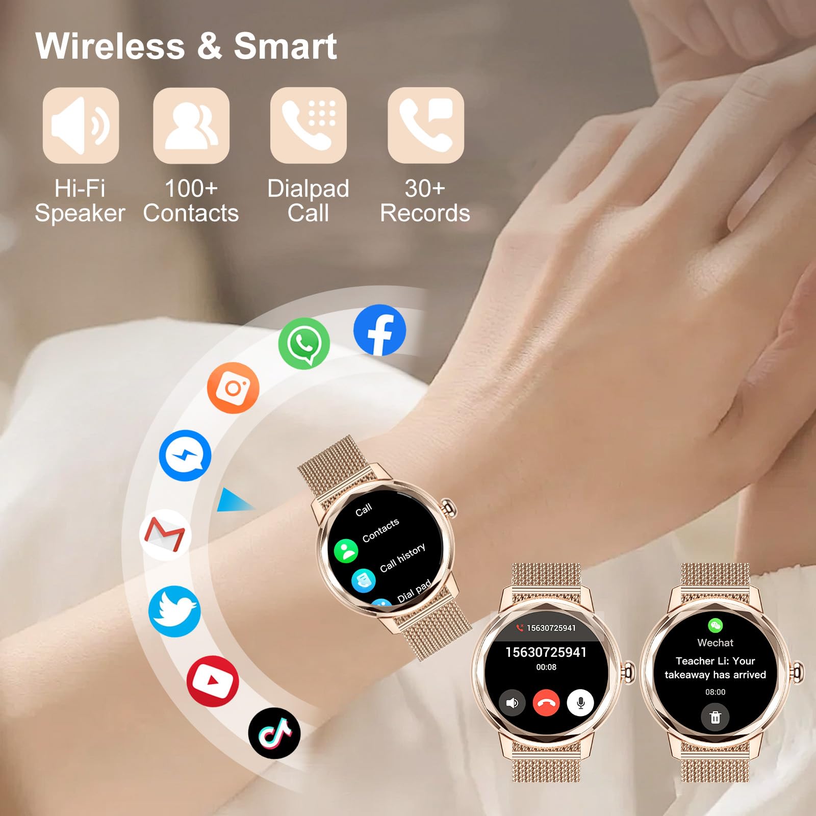 Samphon Smart Watches For Women Anser/Make Call, 1.57 ' ' Women Watch For Android Ios Phones, Rose Gold Fitness Tracker Smartwat