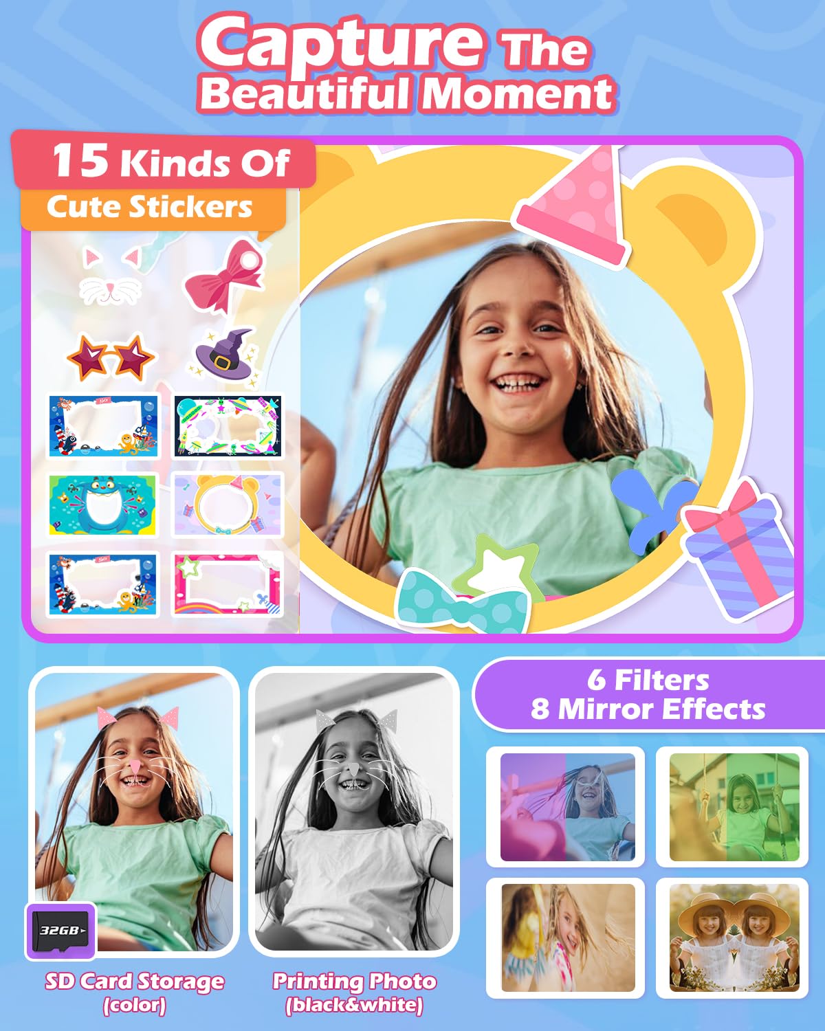 Anchioo Kids Camera Instant Print, 1080P Kids Digital Camera With Printer Paper, Christmas Birthday Gift For Girls Boys Age 3 12