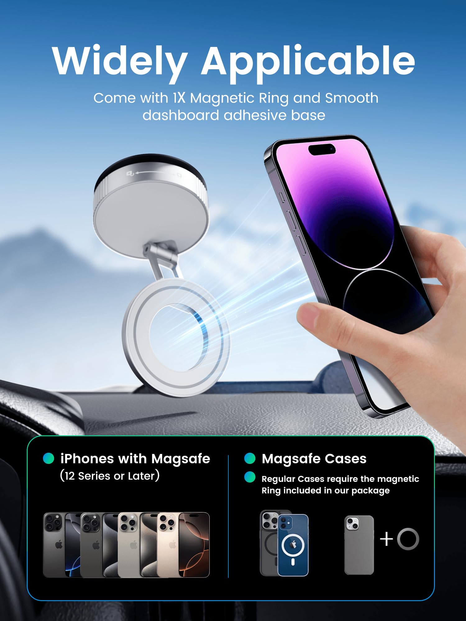 Vacuum Magnetic Phone Holder For Magsafe,Foldable Metal Suction Cup Phone Mount,360 Rotatable Phone Mount For All Smartphones &