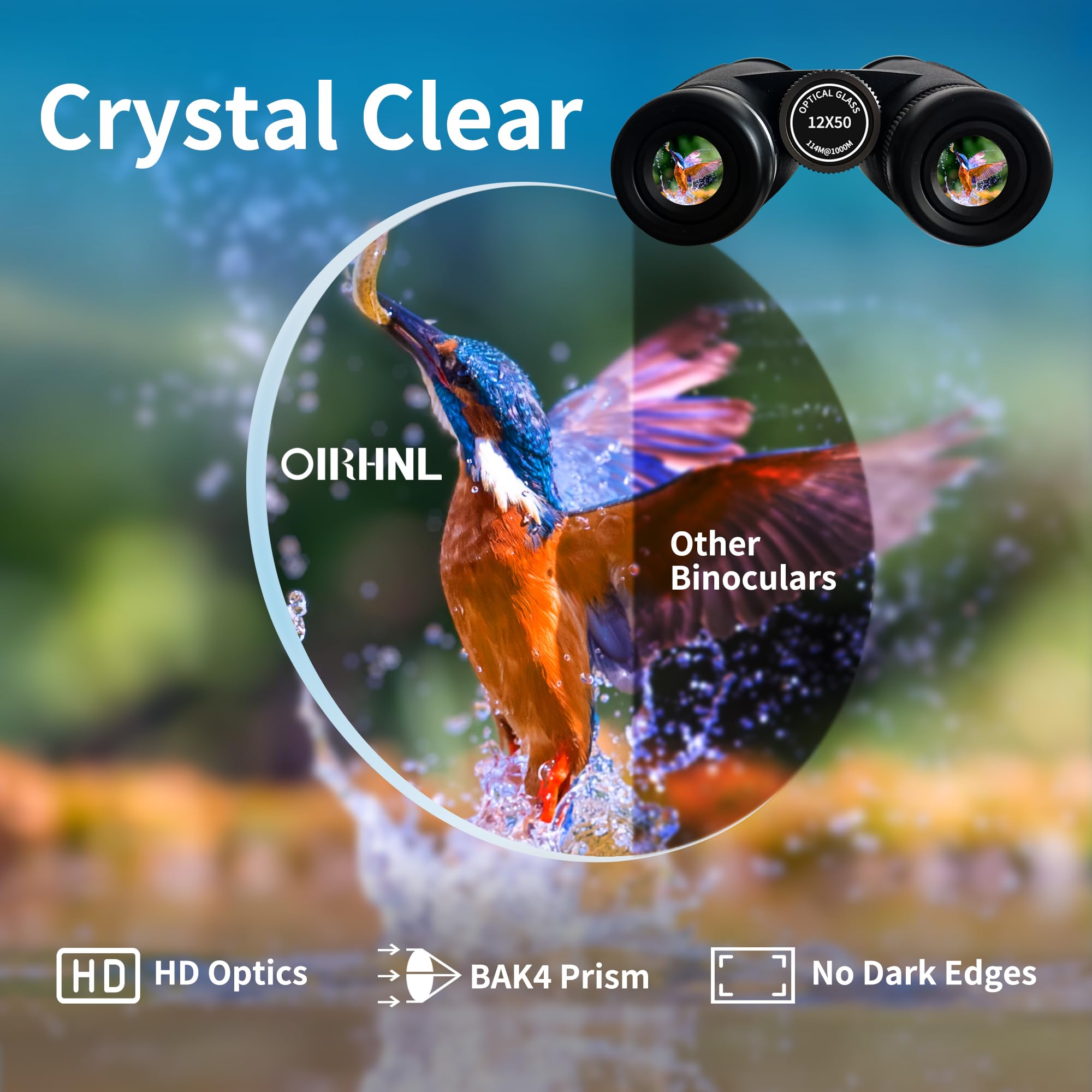 Oirhnl 12X50 Hd Binoculars For Adults High Powered,Large View Lightweight Waterproof Binoculars With Clear Low Light Vision For