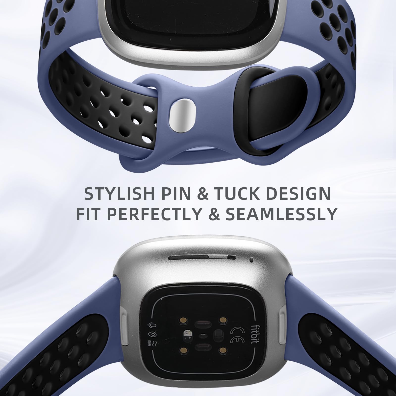 Maledan 4 Pack Sport Band Compatible For Fitbit Versa 3/Versa 4/ Fitbit Sense/ Sense 2 Bands Women Men, Soft Wristband Replaceme