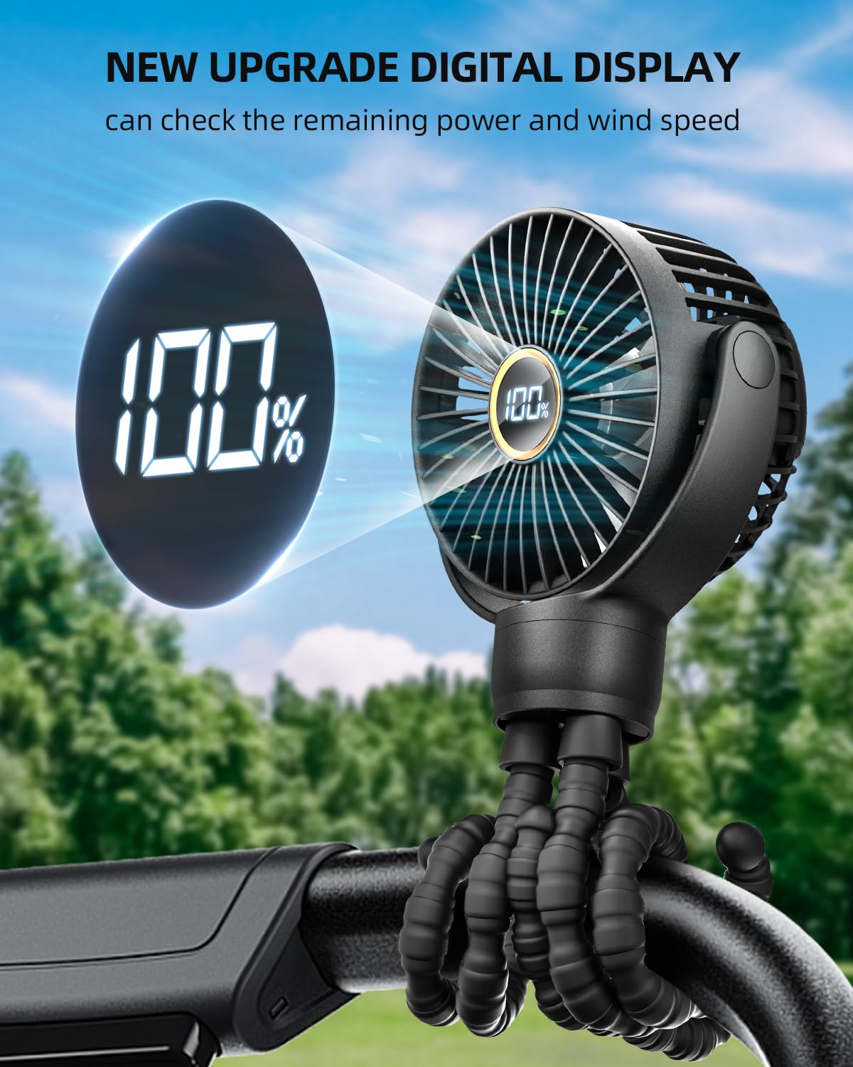 Kidee Mini Stroller Fan, Portable Baby Fan Battery Operated, Led Display With 3 Speeds, Small Clip On Fan Desk Fan Usb Rechargea