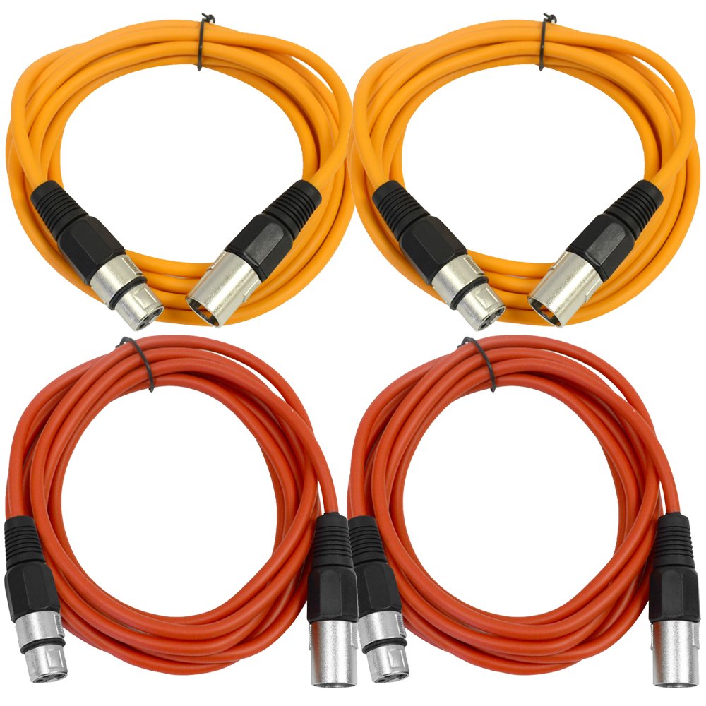Seismic Audio - Saxlx-10-4 Pack Of 10' Xlr Male To Xlr Female Patch Cables - Balanced - 10 Foot Patch Cord - Orange And Red