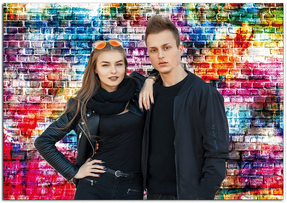 Dudaacvt 7X5Ft Colorful Brick Wall Photography Backdrops For 80'S 90'S Hip Hop Disco Birthday Baby Birthday Party Wedding Gradua