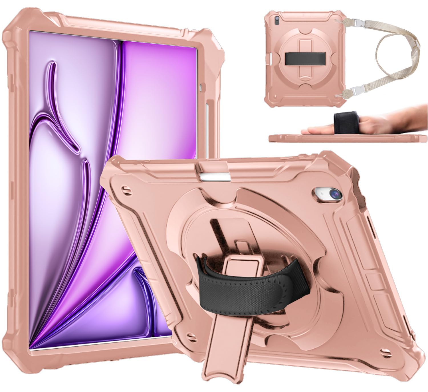 Ztotopcases For New Ipad Air 13 Inch Case (M2) 2024, Shockproof Full Body Protective Cover With 360 Rotating Hand Strap &Stand,