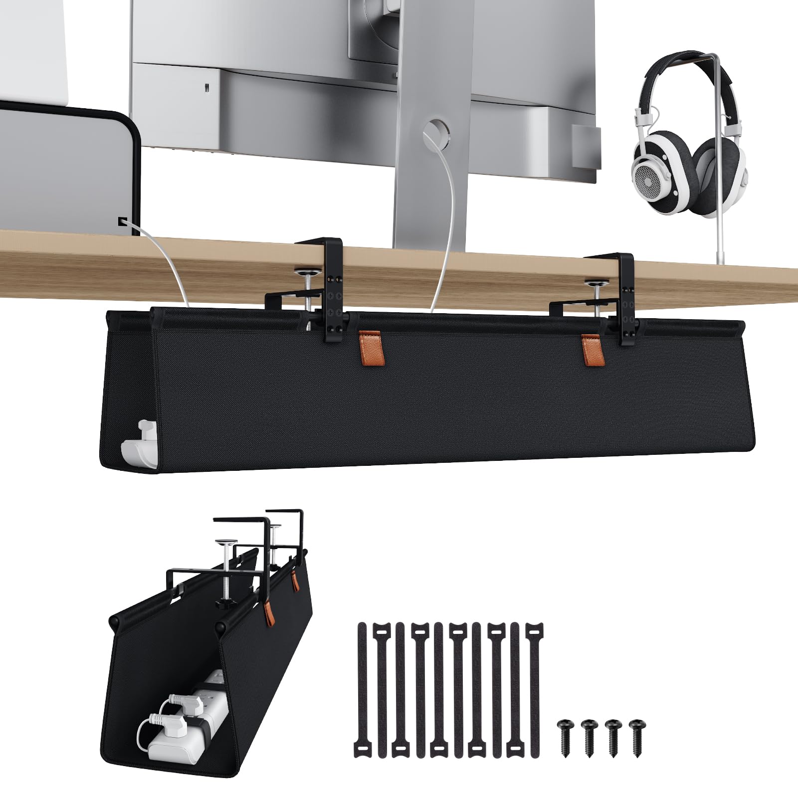 KEEGH No Drill Under Desk Cable Organizer, 30 inch Cord Management