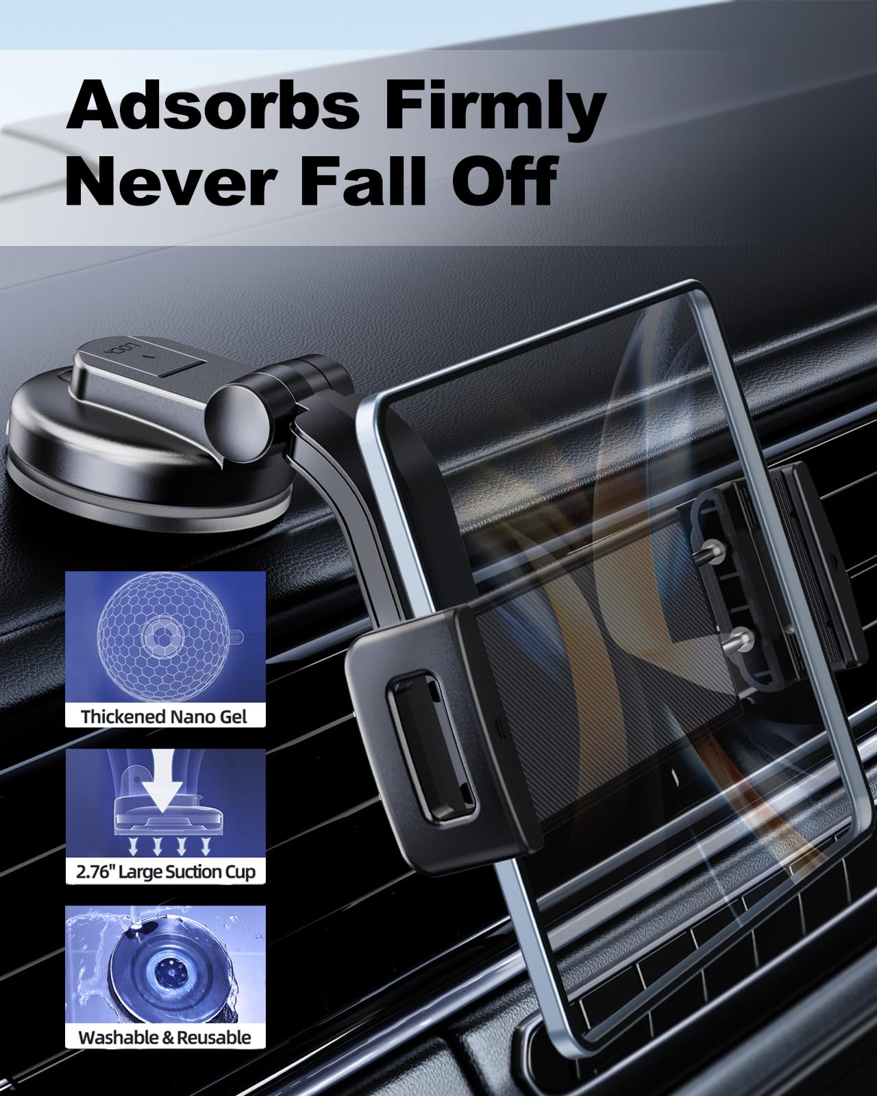 Dicmky Car Phone Mount For Samsung Galaxy Z Fold 6 5 4 3 2 - Folding Screen/Tablet Holder For Car Dashboard 360 Rotatable Fit Fo