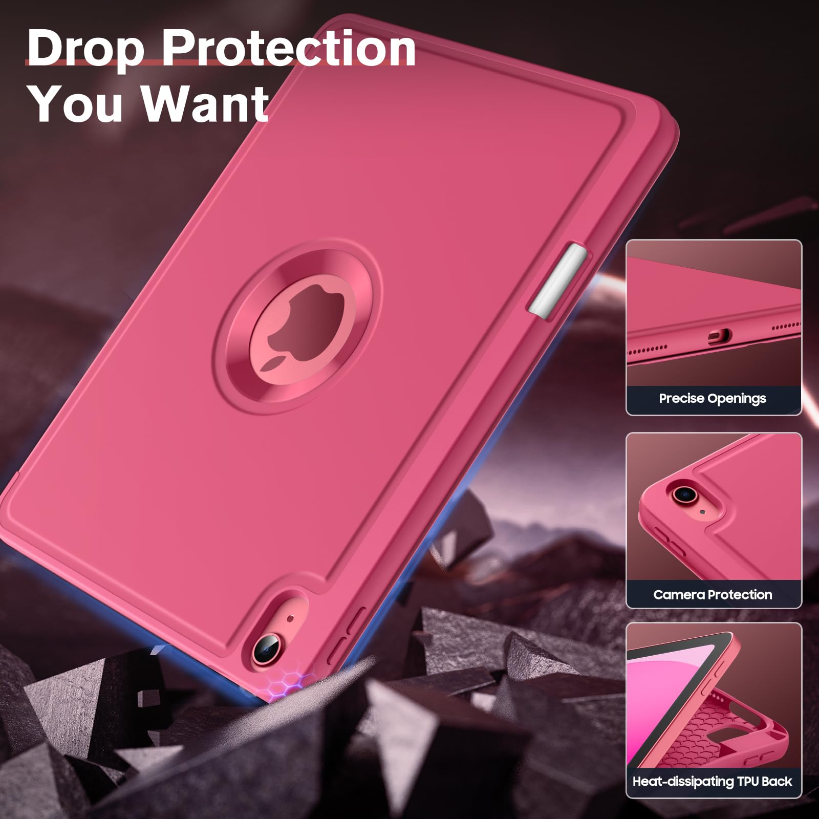 MoKo for iPad (A16) 11th Generation 2025 11 inch/10th Generation 10th 2022 10.9 inch Case with Pencil Holder, Smart Trifold iPad Case with Soft TPU Back Stand Cover, Auto Wake/Sleep, Watermelon Red