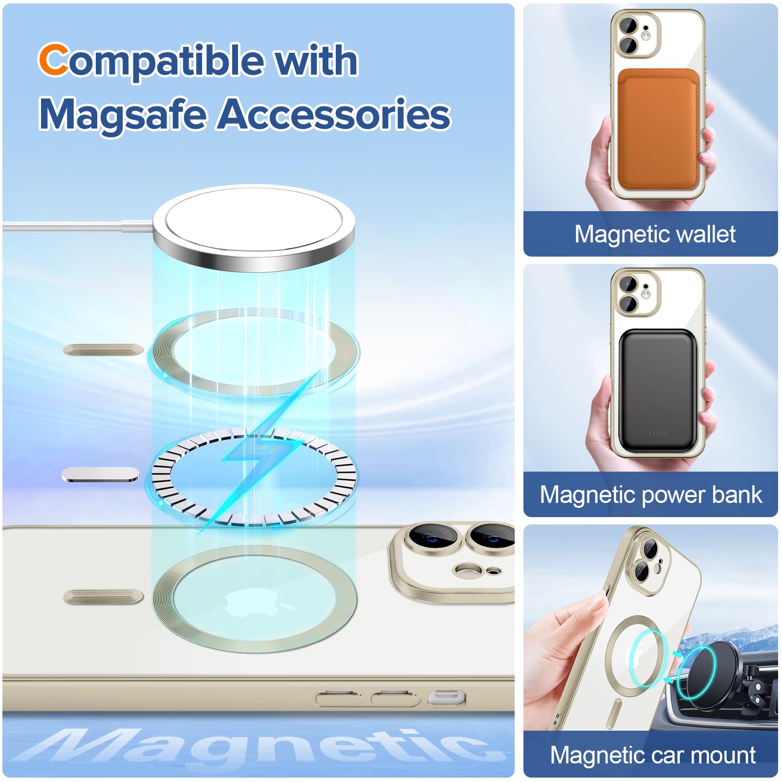 Hython Magnetic Clear Case For Iphone 11 Case With Camera Lens Protector [Compatible With Magsafe] Luxury Plating Edge Slim Soft
