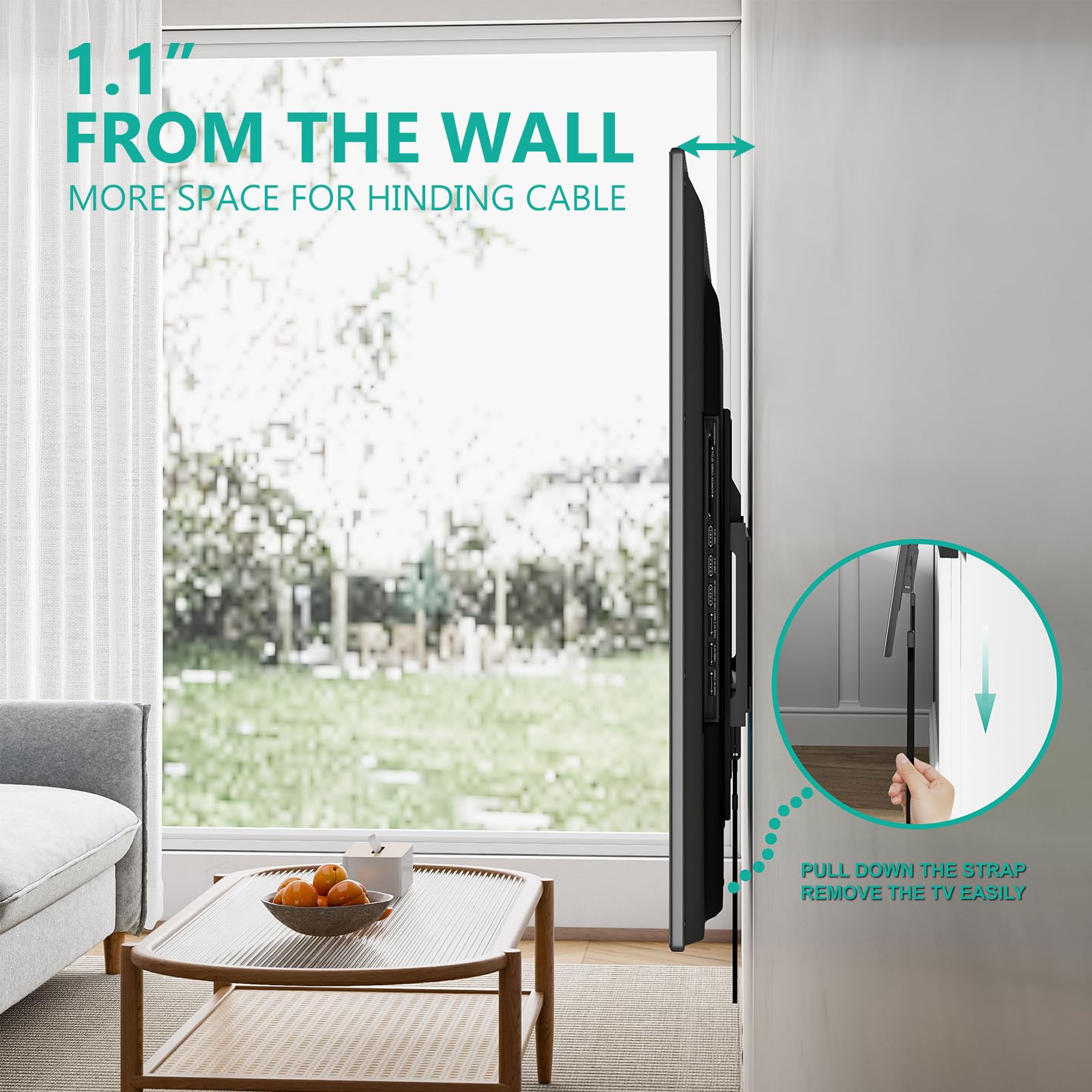 WALI TV Wall Mount Bracket for 37 90 Inch Flat Curved TVs up to 165 lbs, Low Profile Wall Mount Holds Your TV 1.1 Inch from The Wall, Mounting Holes up to 600x400mm (TTM 2), Black