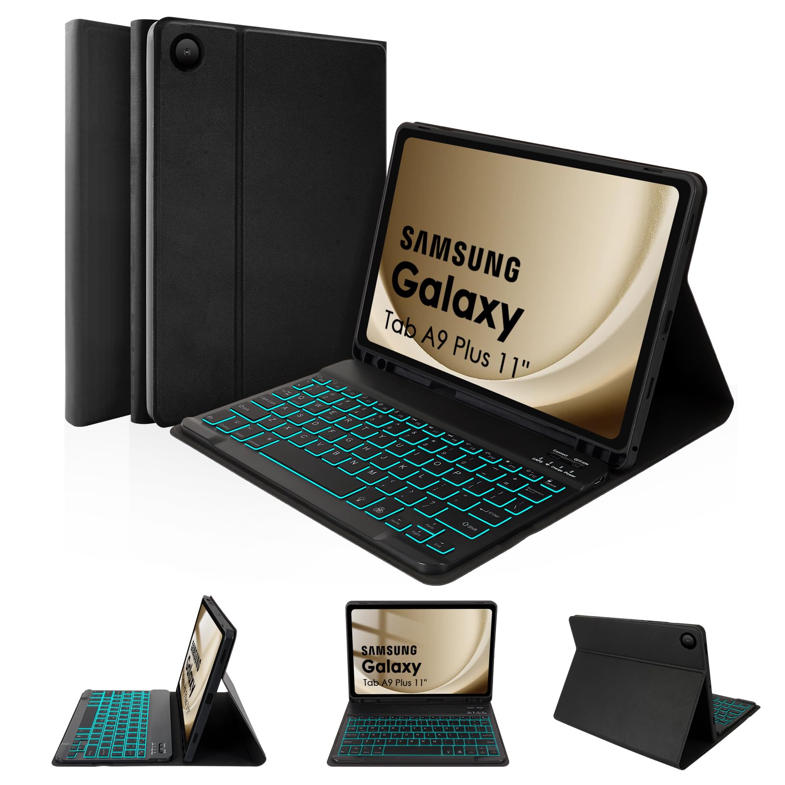 Lama 7 Colors Backlit Keyboard Case For Samsung Galaxy Tab A9 Plus/A9+ 11 Inch 2023 Model(Sm X210/X216/X218), Slim Lightweight S