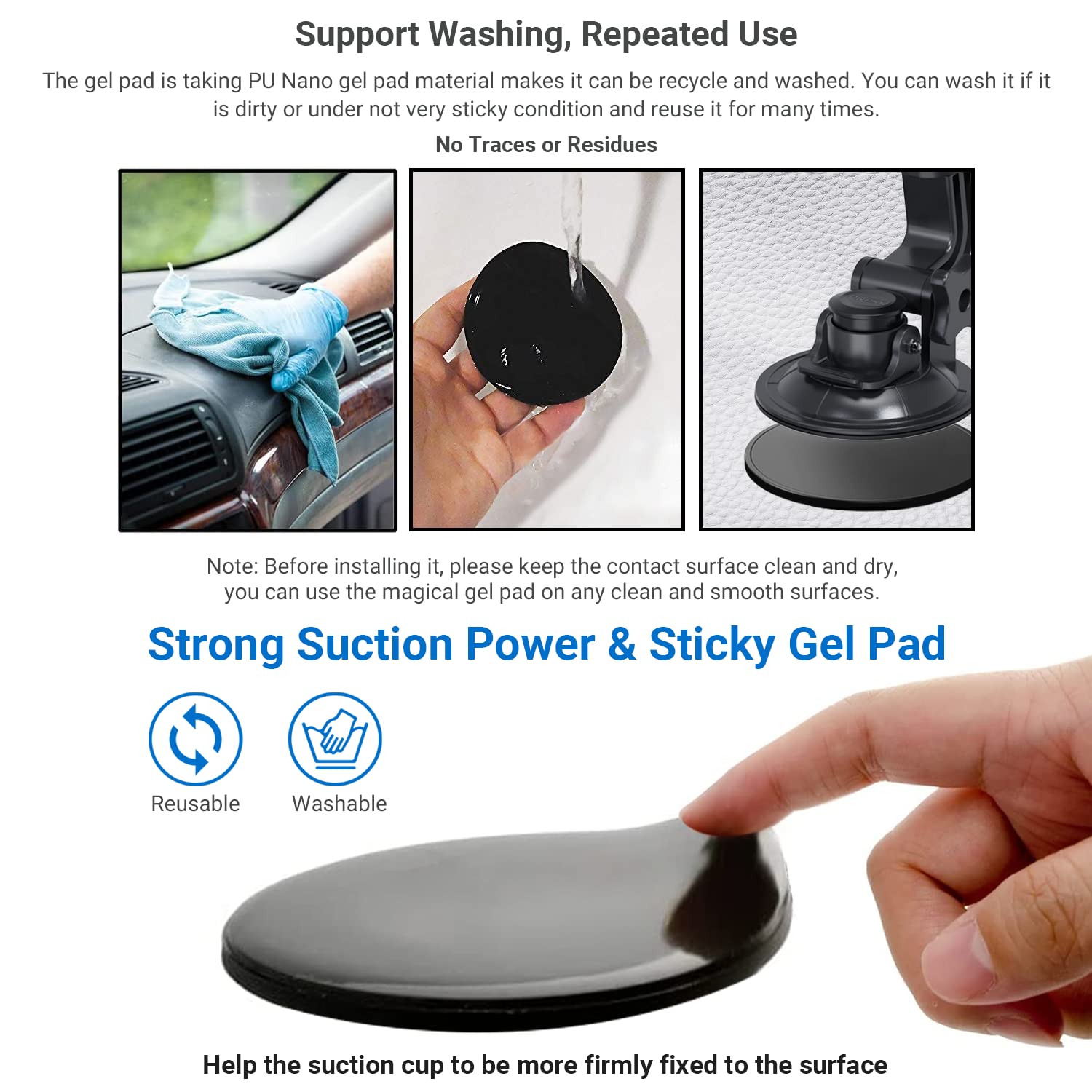 Aolbea Body Camera Suction Cup Mount With Easy Remove Washable Reuable Magic Sticky Gel Pad For P100 And Widely Compatible With