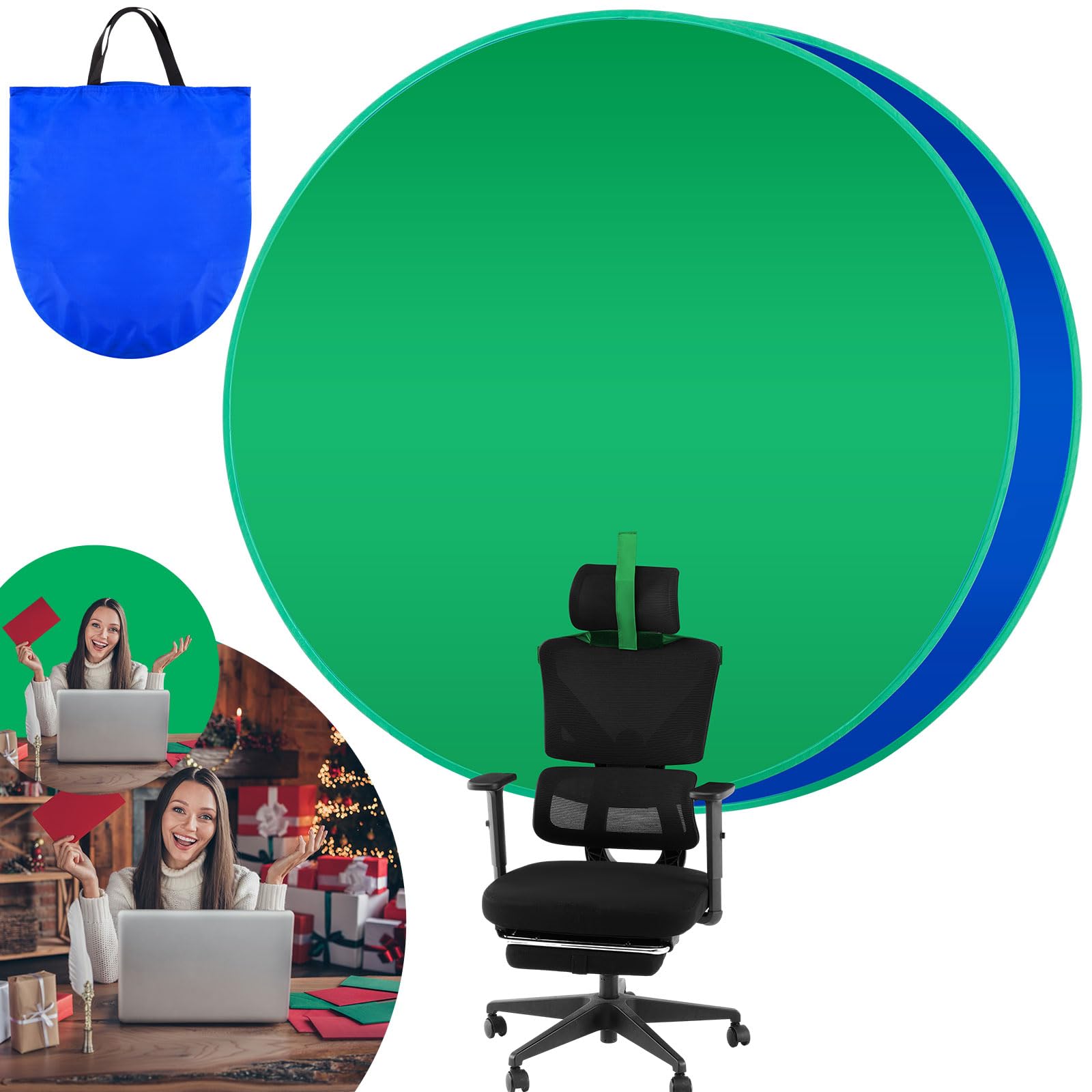 Briwooody Collapsible Blue Green Screen Backdrop (56) Double Sided