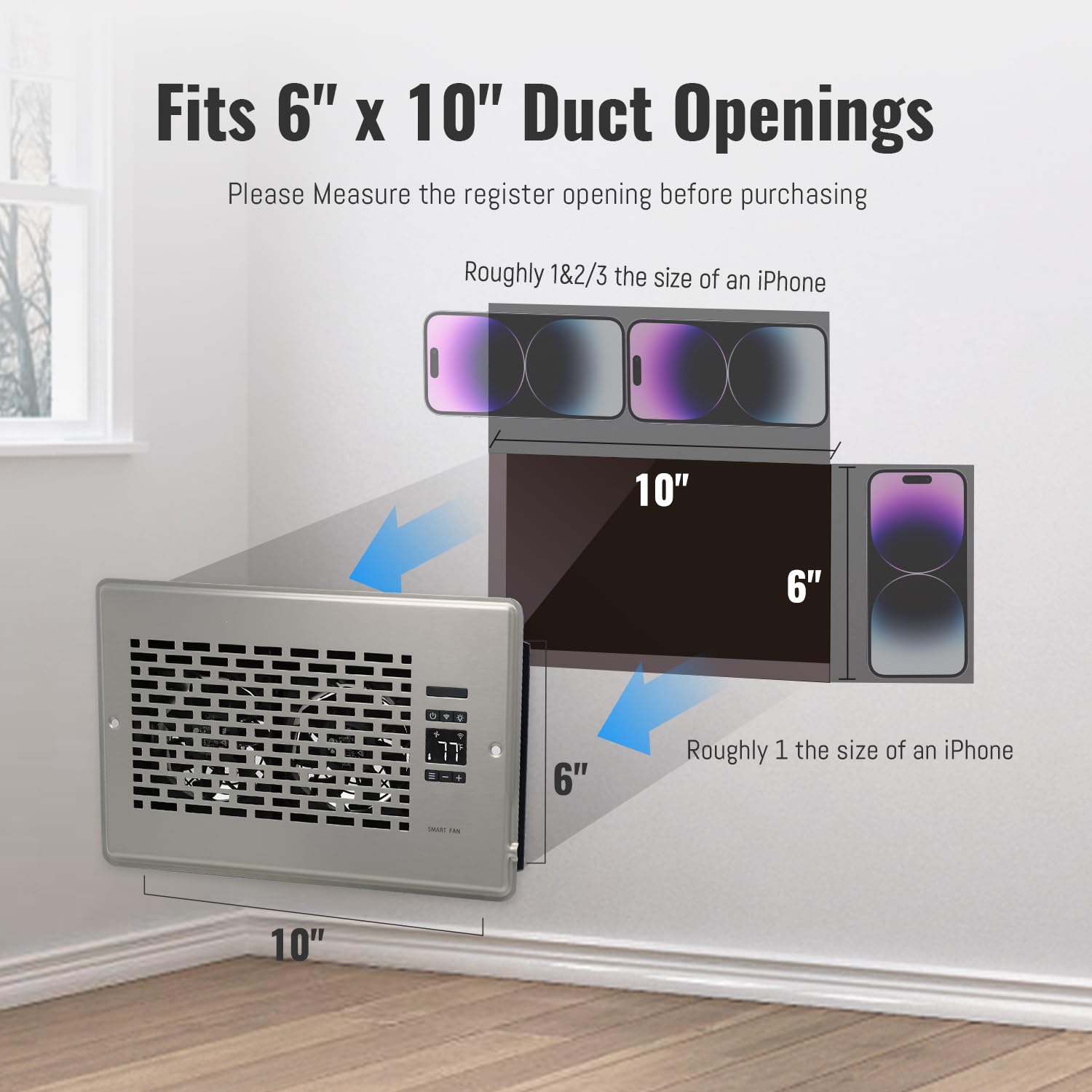 Sanycasa Register Booster Fan For 6 '' X 10 '' Register Holes, Quiet Vent Fan Booster With Intelligent Thermostat, Improves Heat
