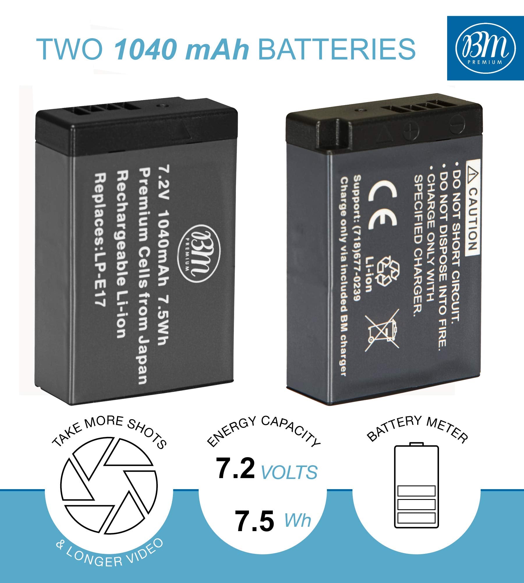 BM Premium 2 Pack of LP E17 Batteries and Battery Charger for Canon EOS R8, EOS R10, EOS R50, EOS R100, EOS RP, EOS M6 Mark II, Rebel T6i, T6s, T7i, T8i, Rebel SL2, SL3, EOS 750D, EOS 760D, EOS 8000D