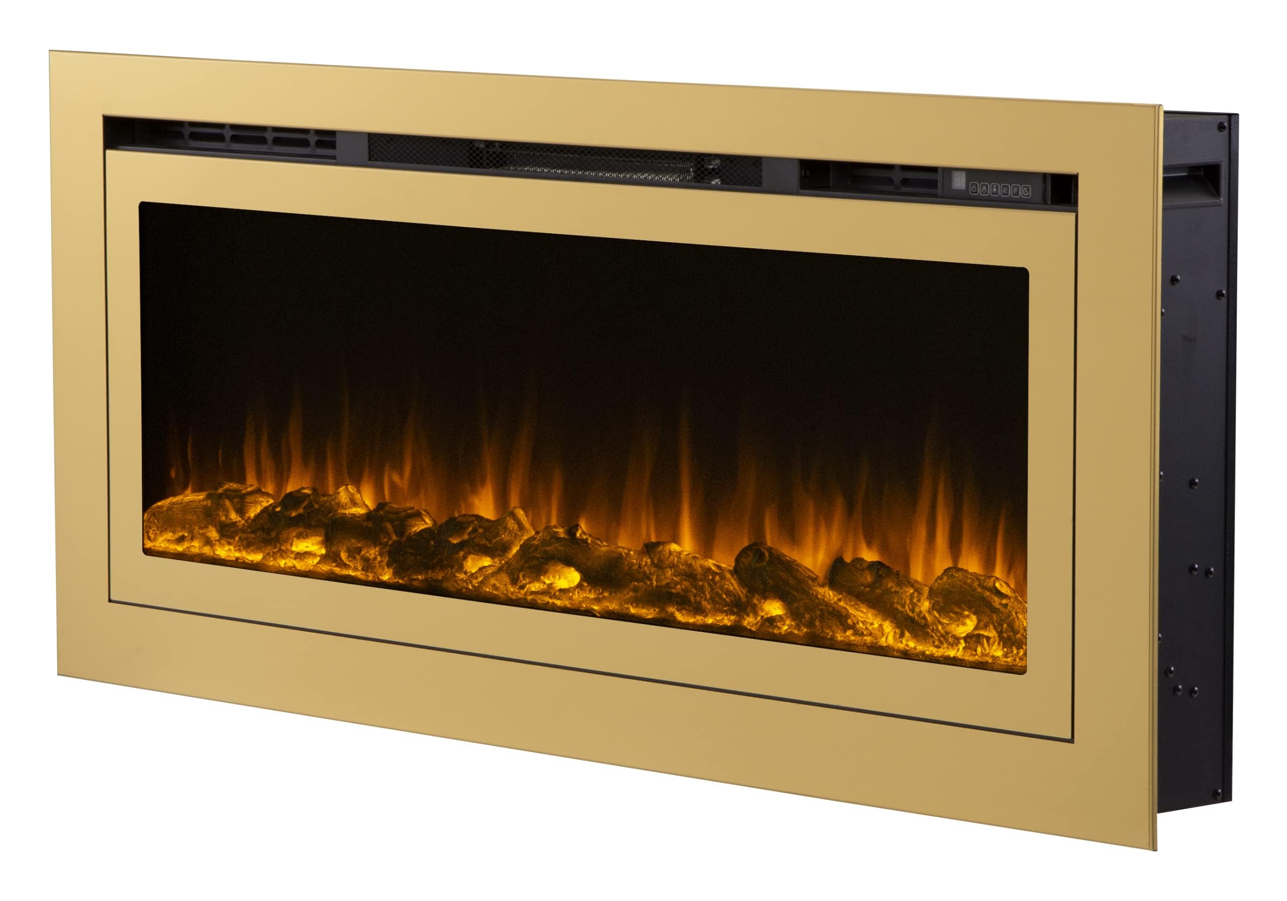Touchstone Sideline Deluxe  Gold Smart Electric Fireplace  50 Inch Wide  Alexa/Wifi Enabled  In Wall Recessed  5 Flame Settings 