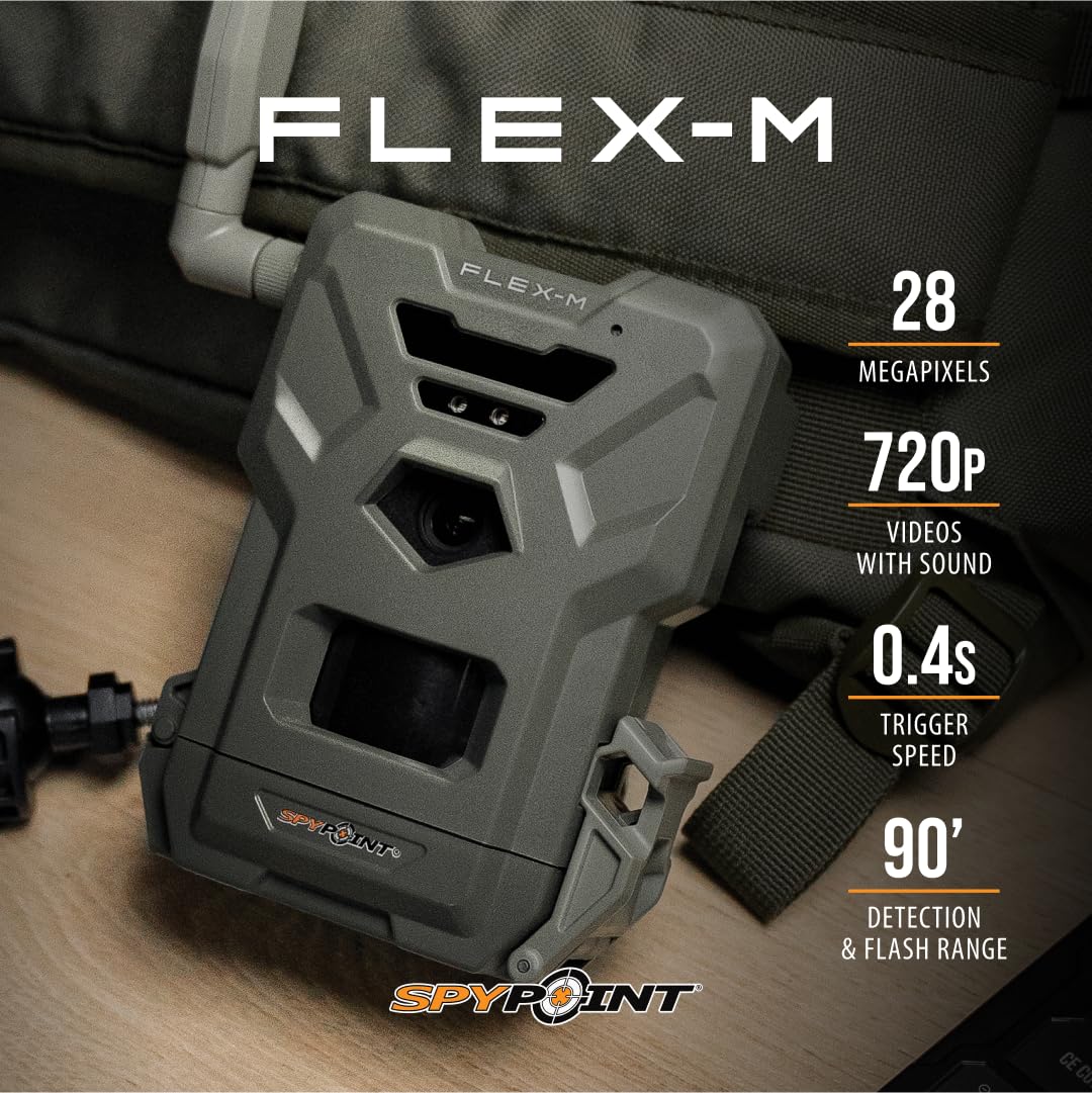 Spypoint Flex M Solar Bundle   Cellular Trail Camera With Solar Panel, Best In Hunting Accessories, No Wifi Needed, Gps, Night V