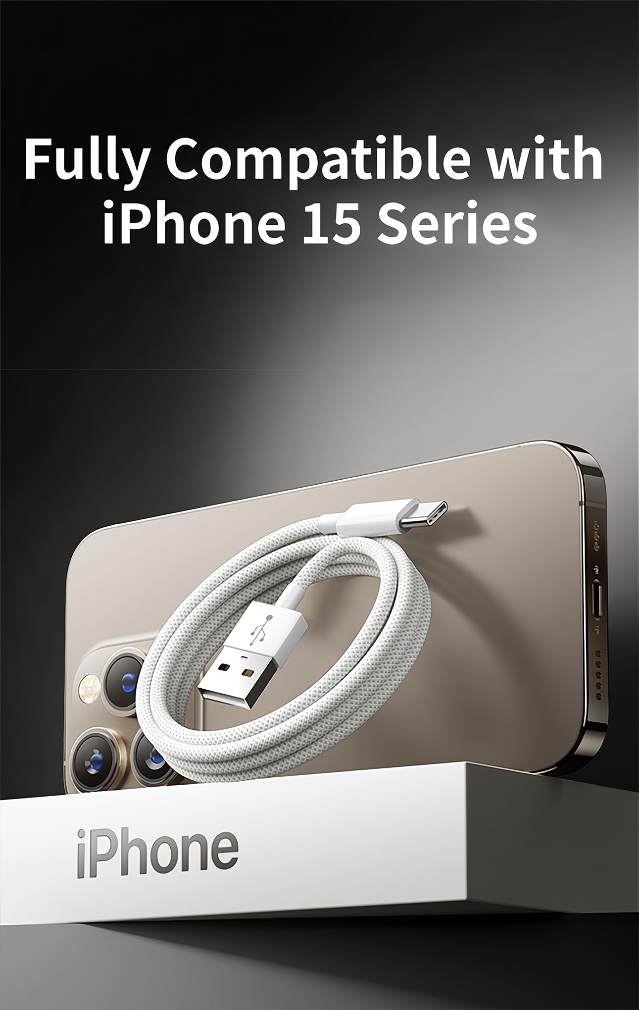 Woven Cable For Iphone 15 Charger, Usb A To Usb C Cord Fast Charging For Apple Iphone 15 Pro Max/Plus/Pro, Ipad Pro 11 5Th, Ipad