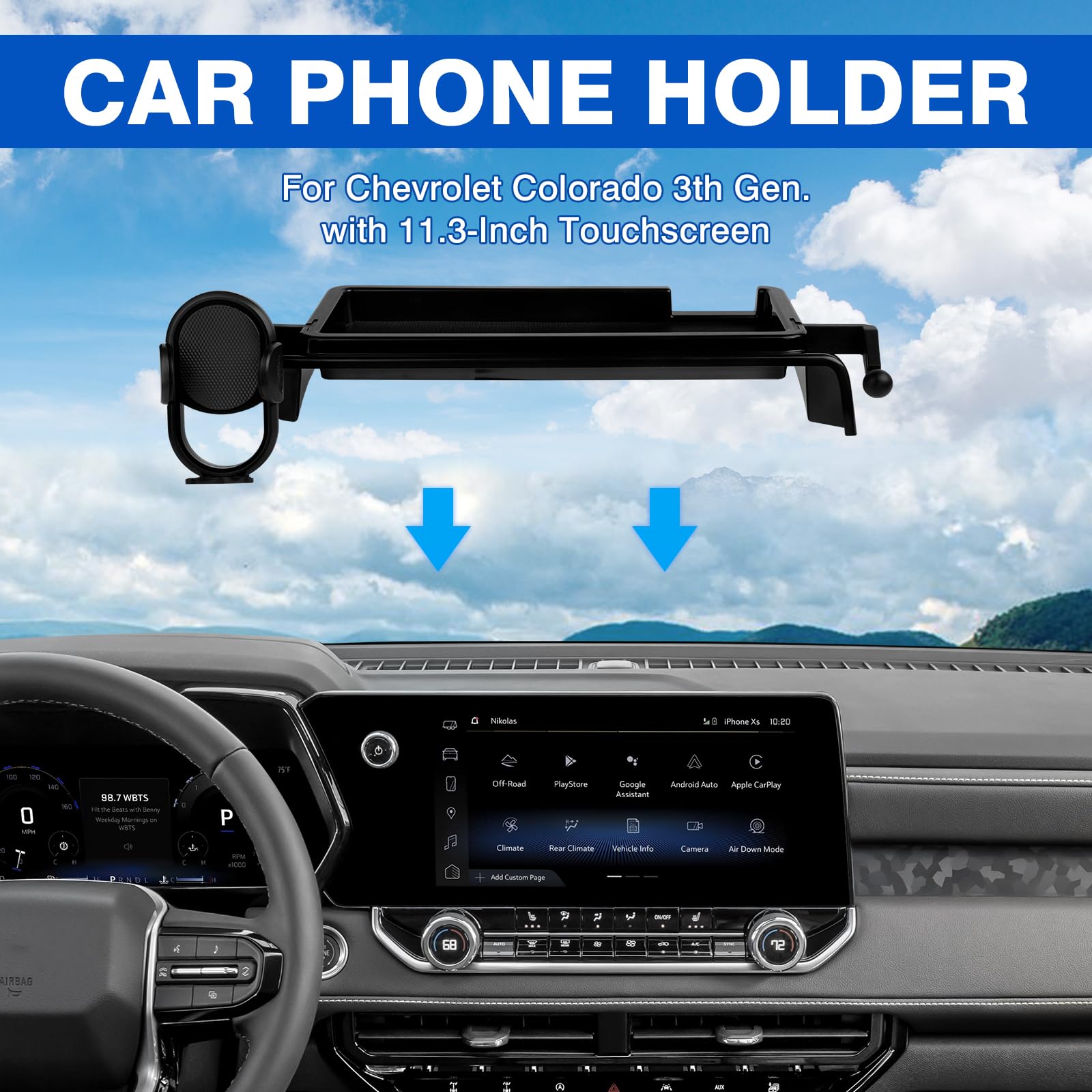 Autorder Car Phone Holder For 2023-2026 Chevy Chevrolet Colorado Accessories 11.3-Inch Cell Phone Mount With Dash Organizer Hand