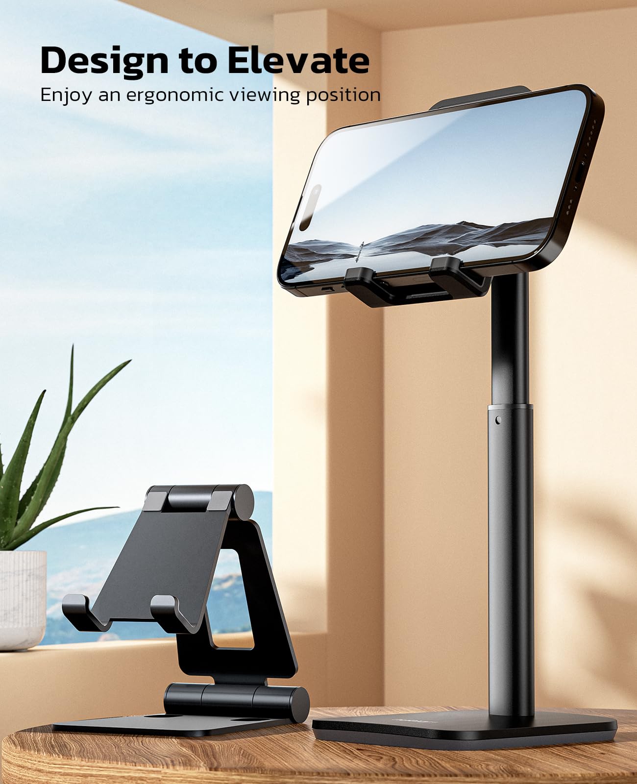 Nulaxy Phone Stand, Height Angle Adjustable Cell Phone Stand, Phone Holder For Desk Compatible With Phone 16 15 14 13 12 Mini 11 Pro Xs Max Xr X 8 7 6 6S Plus, All Smartphones (4 8 Inches)   Black