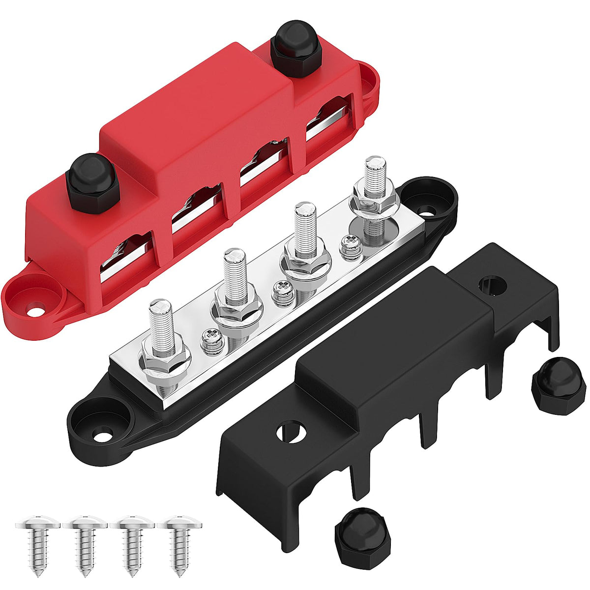 Joinfworld 12V Power Distribution Block 250A Bus Bar With 4 X 5/16'' Studs Marine Battery Busbar Terminal Block For Automotive,