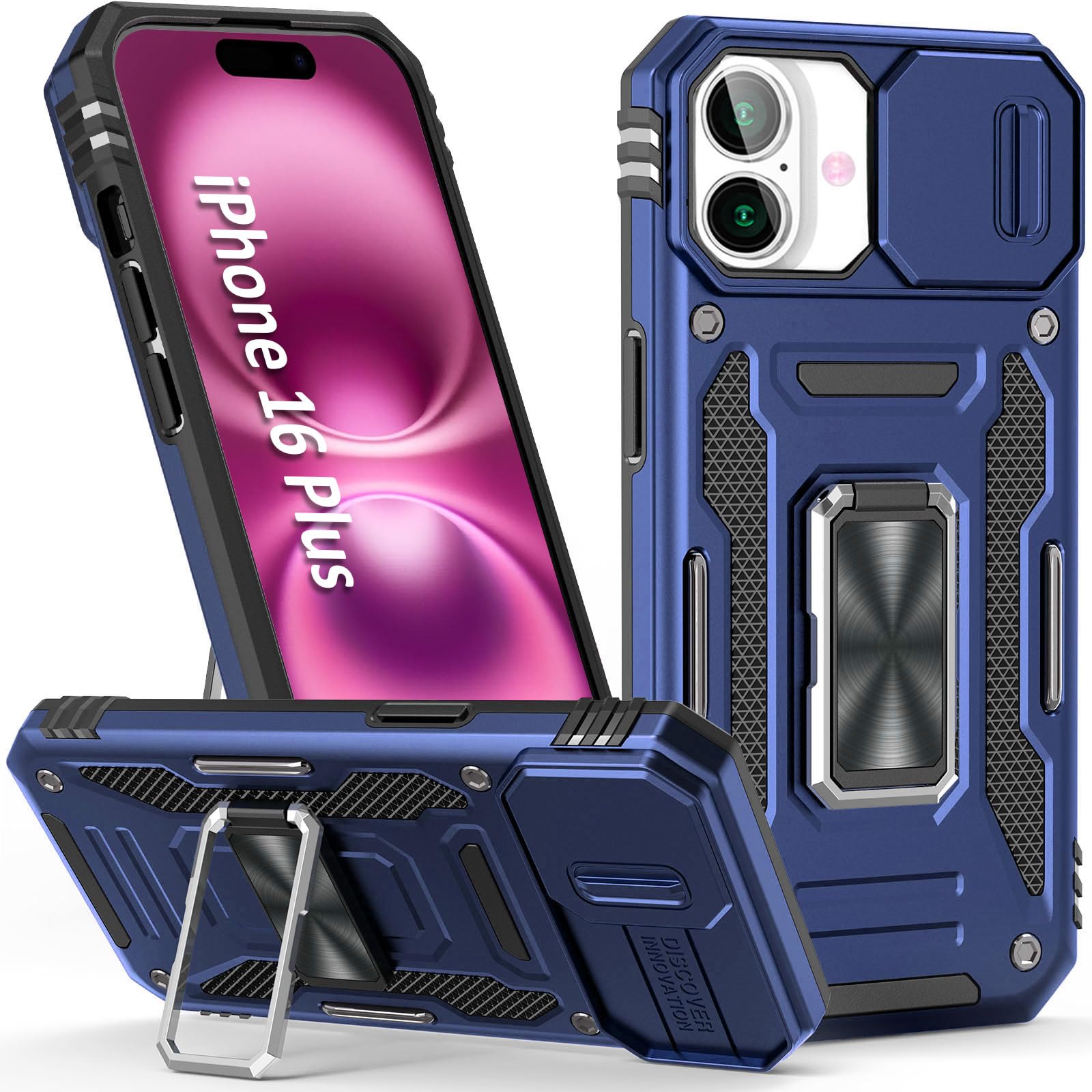 Sefing Case For 16 Plus Iphone Phone Case Iphone 16 Plus Case With Kickstand Ring Holder, With Camera Cover, With Magnet Car Mou