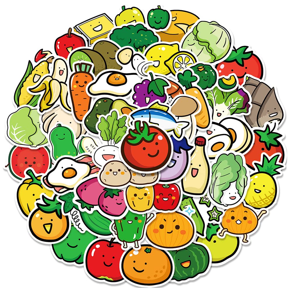 Various Cartoon Fruit & Vegetables(Tomatoes Lemon Onion) Stickers For Boy Girls Kids|50 Pcs|Cute Waterproof Vinyl Stickers For L