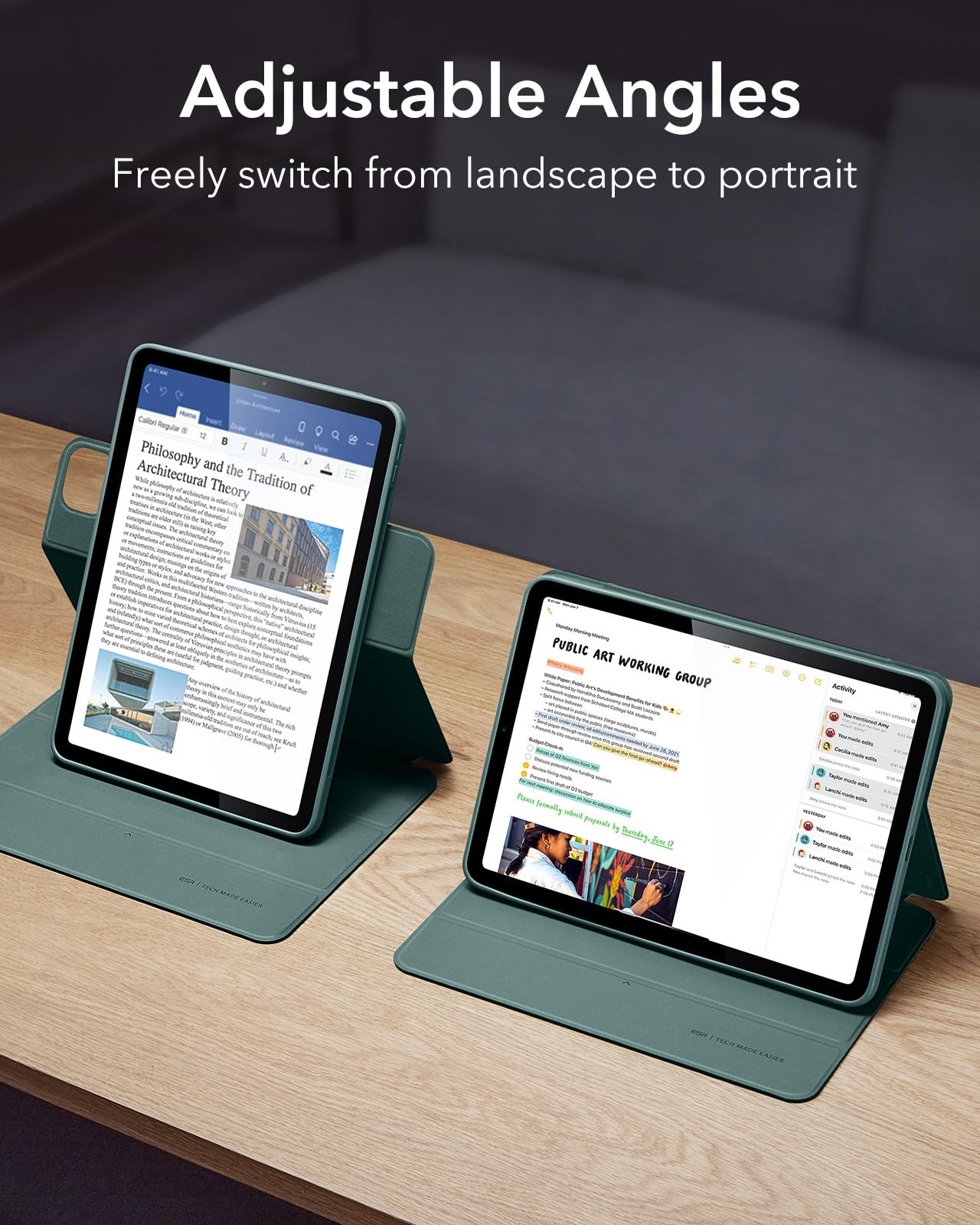 Esr For Ipad Air 11 Inch Case (2025) M3/M2, Ipad Air 7Th/6Th/5Th/4Th Generation Case (2024/2022/2020) 10.9 Inch With Pencil Holder, Removable Magnetic Cover, Vertical Stand, Rebound 360 Series, Green