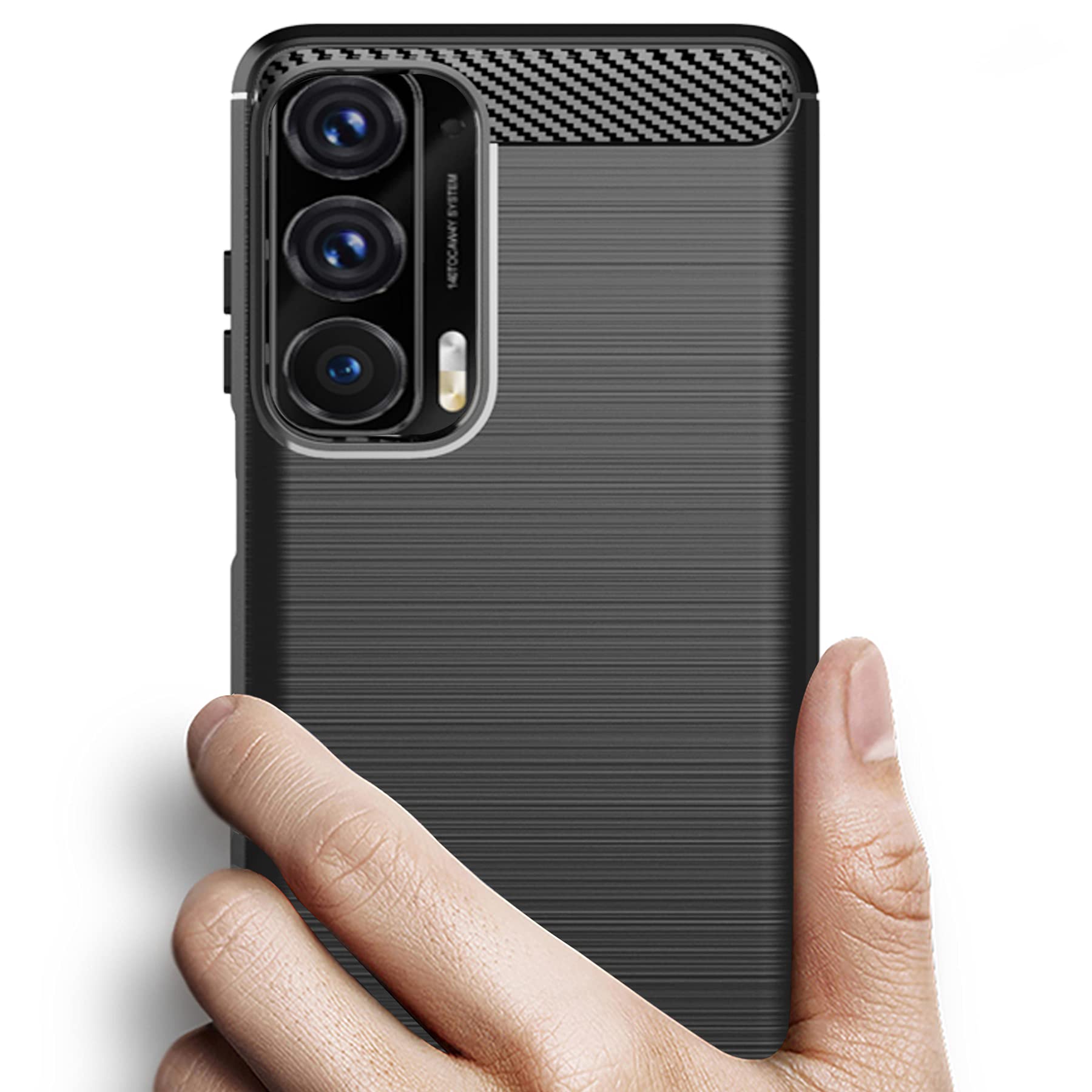 Osophter Motorola Moto Edge 2021 Shock-Absorption TPU Rubber Cell Phone Case with Screen Protector Black