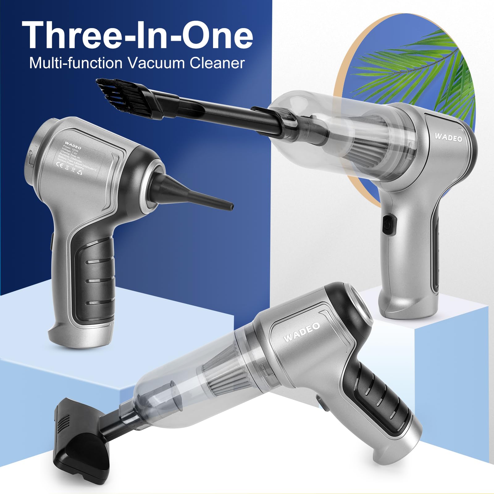 Wadeo Handheld Vacuum Cordless, Car Vacuum Portable Cordless 18000Pa, Hand Held Vacuum, Mini Vacuum With Blower, Car Vacuum With