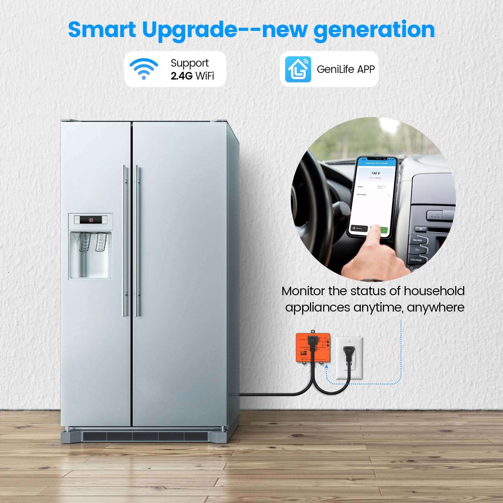 Wi Fi Smart Power Failure Alarm With Surge Protector, Remotely Monitor And Control Your Refrigerator Via App, Ensuring The Safet