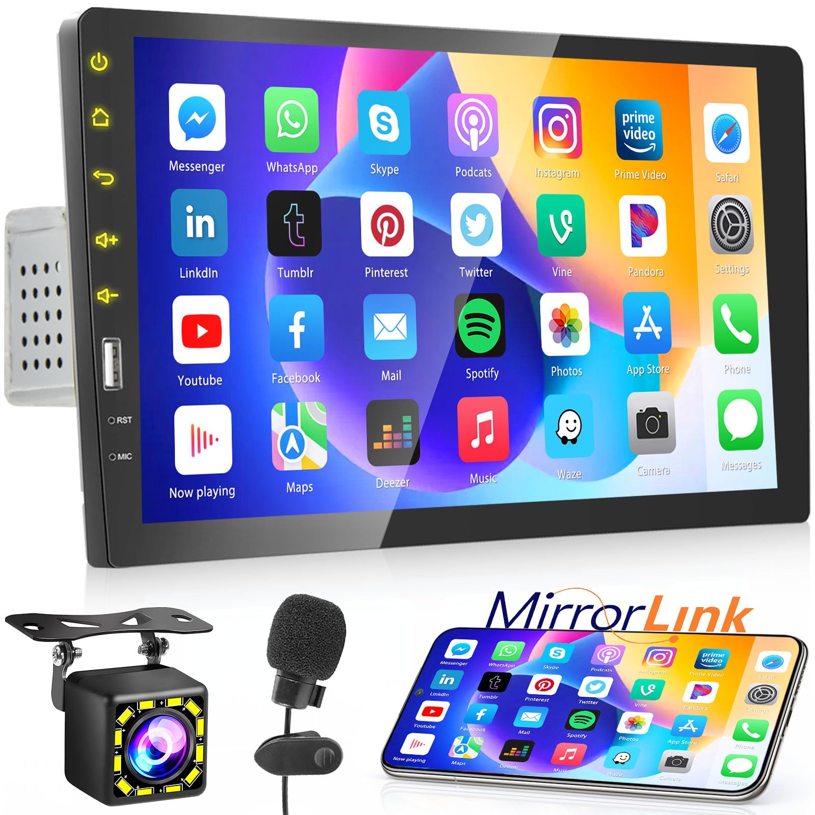 Inefala 9Inch Car Stereo Single Din Radio Touchscreen With Backup Camera, Multimedia Car Audio Support Mirror Link, Hands Free C