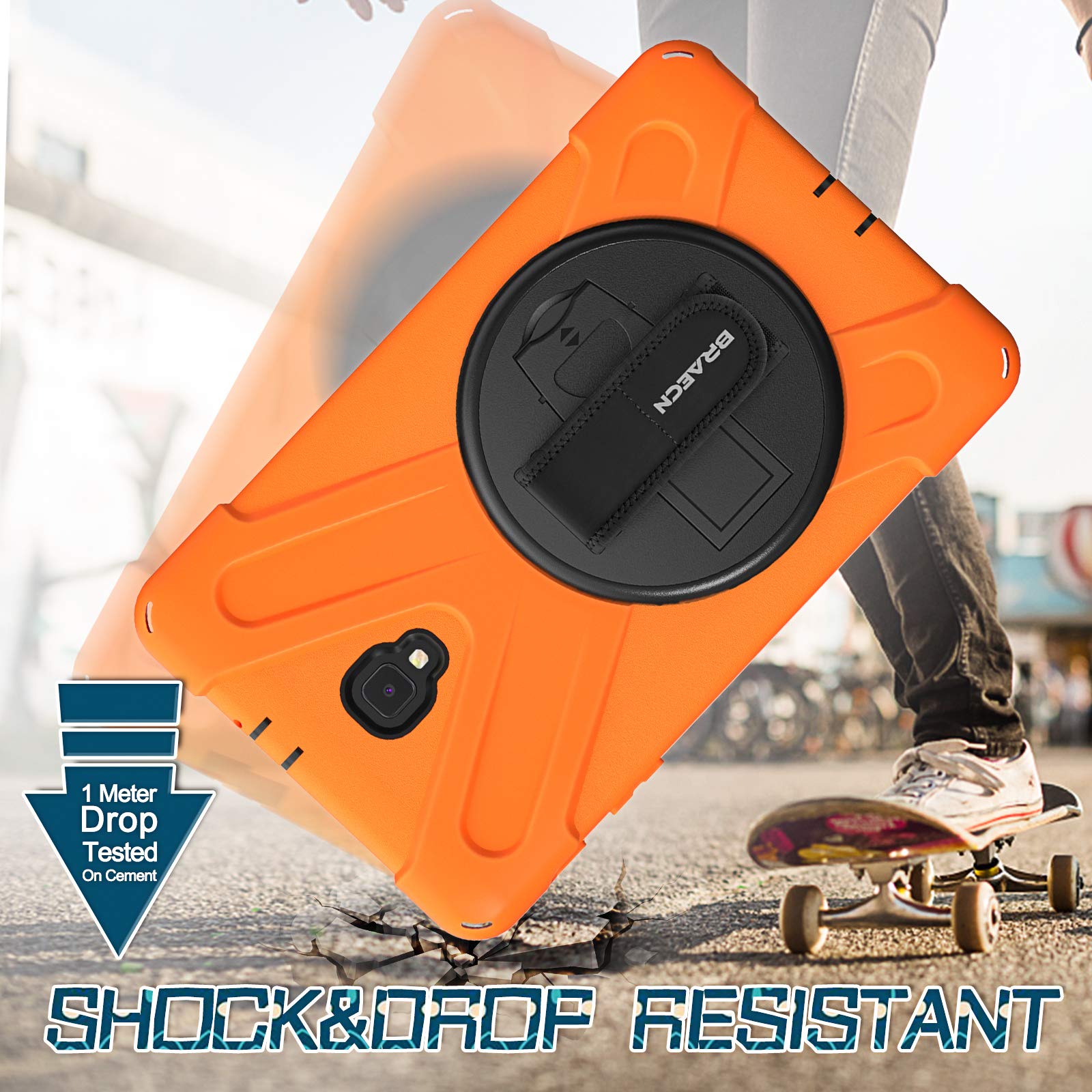 Braecnstock For Samsung Galaxy Tab A 8.0 (Sm-T380/T385) Heavy Duty Shockproof Case With 360 Rotating Kickstand & Hand Strap Shou