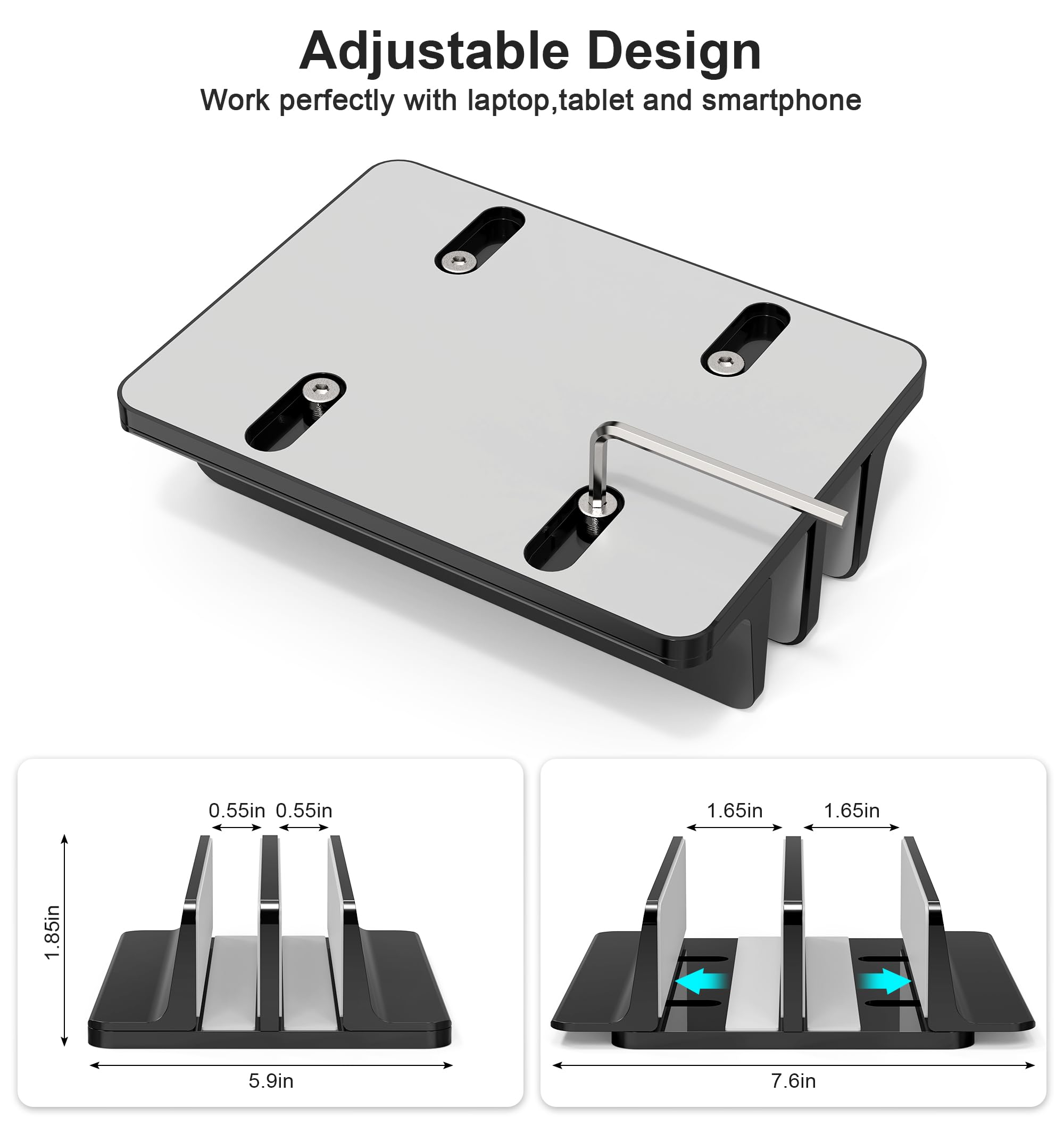 Bull Tech Vertical Laptop Stand, Adjustable 2 Slot Aluminum Desktop Holde(Up To 17.3 Inch), Fits All Macbook/Microsoft Surface/Hp/Dell/Chromebook/Ipad And Gaming Laptops (Black)