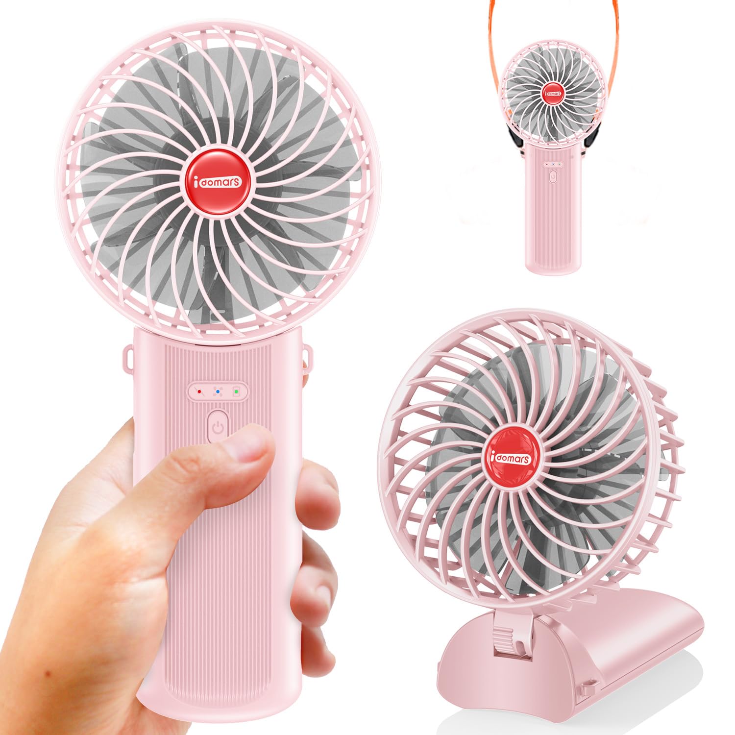 Small Portable Fan Handheld And Rechargeable: Pink Mini Hand Fans 4 Speeds Adjustable Cool Air Wind Multi Angle Folding Battery