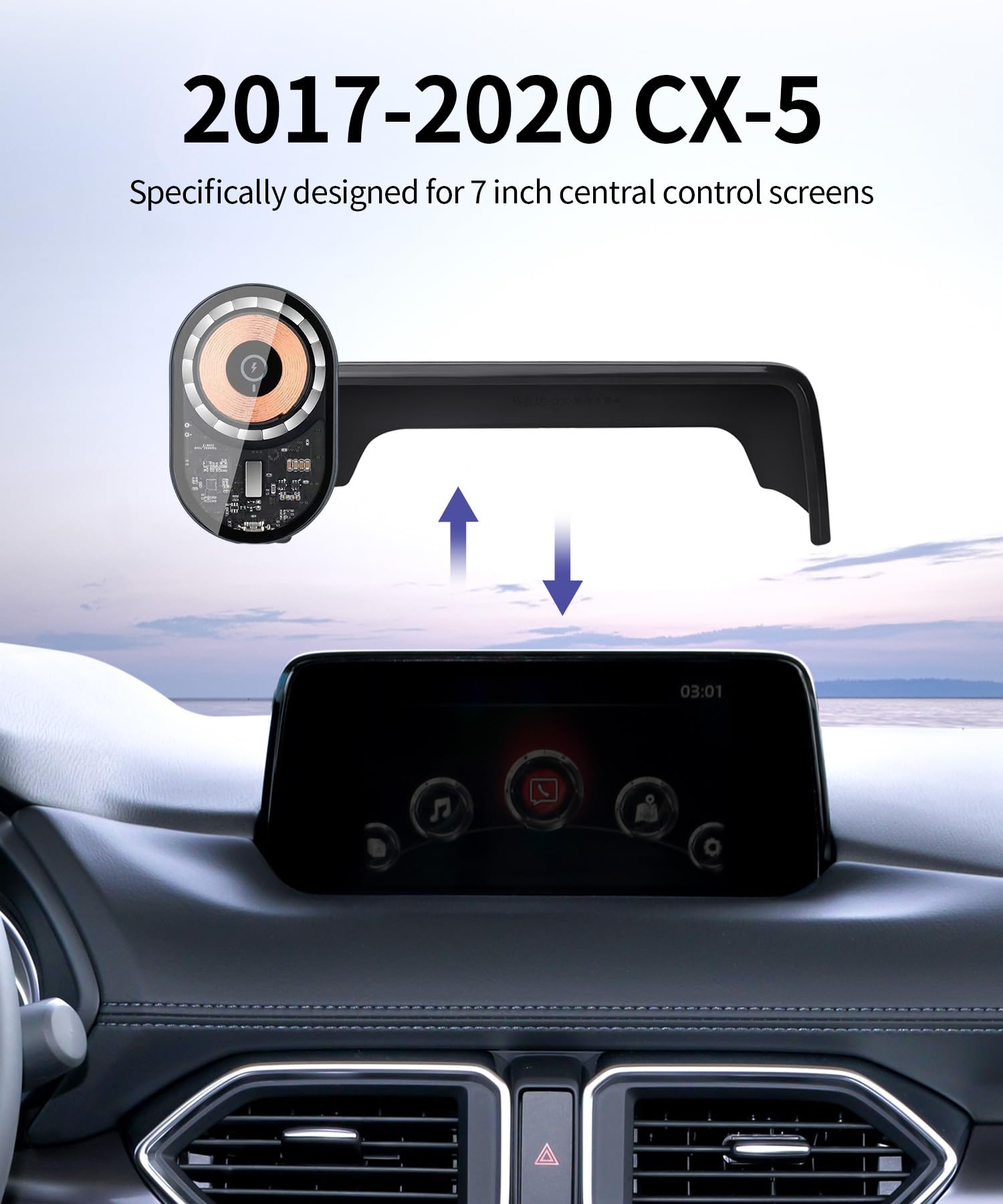 Masergogo Wireless Charging Car Phone Holder For Mazda Cx-5 2017-2020 Accessories 7 Inch Screen Fixed Clip,360 Rotation Car Phon