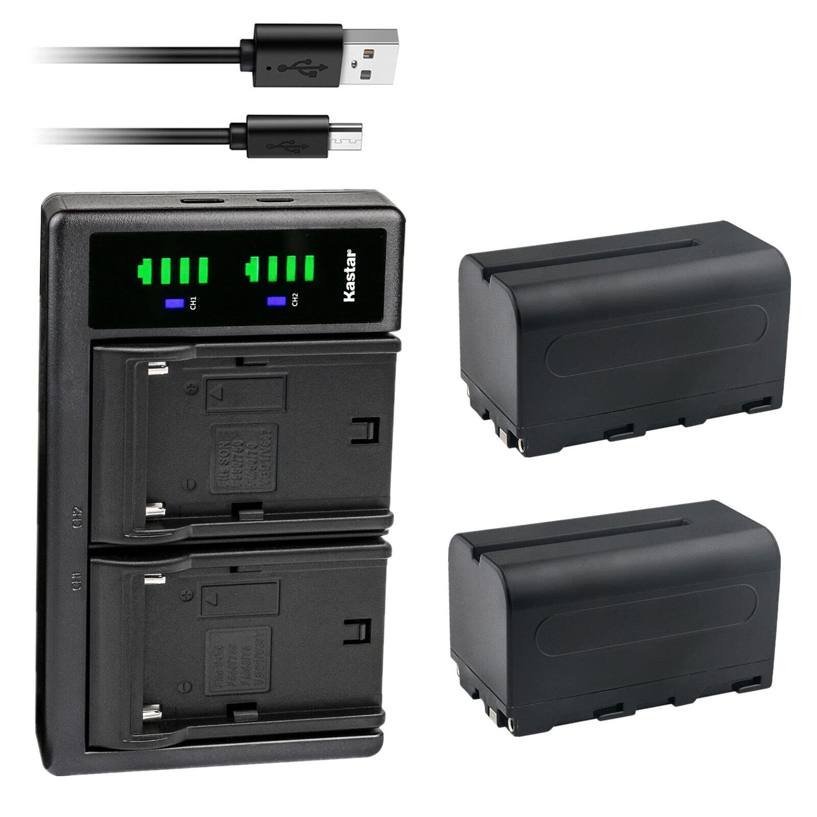 Kastar 2-Pack NP-F750 / NP-F770 Battery and LTD2 USB Charger Compatible with Portkeys PT5 II, BM5WR 5.5, HS7T II 7, LH5P 5.5 4K 