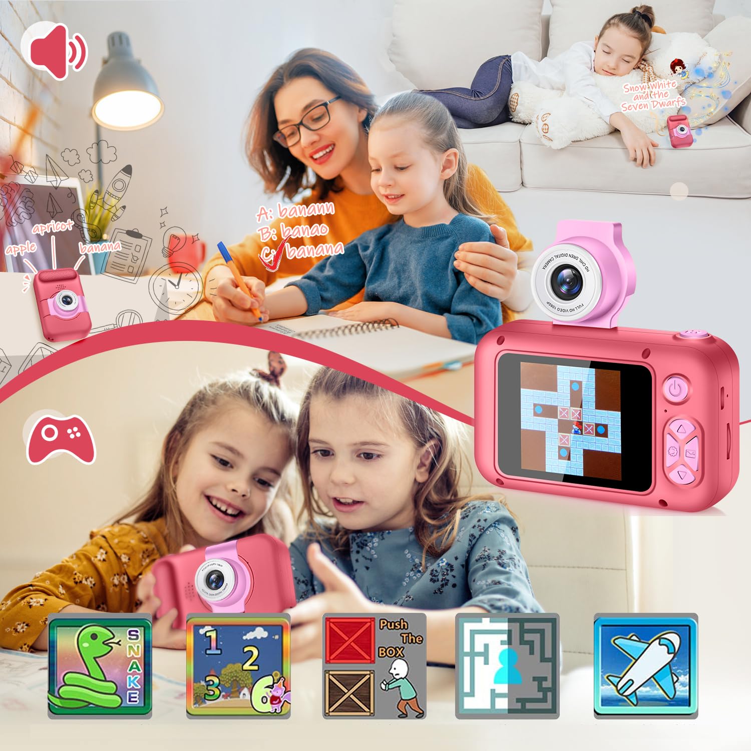 Arnssien Kid Camera,Camera For Kid,2.4In Ips Screen Digital Camera,180Flip Len Student Camera,Children Selfie Camera With Playba