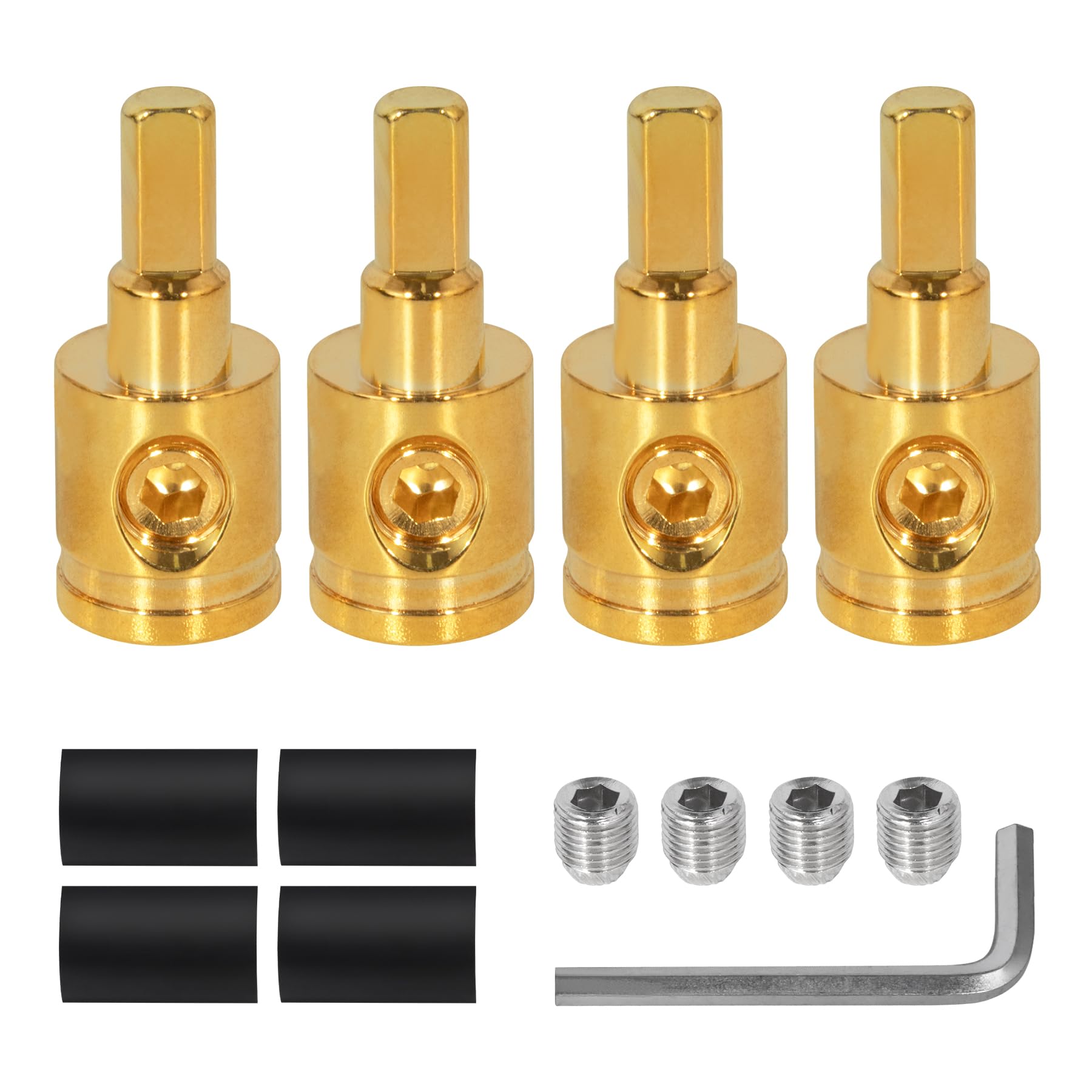 4 Pack Amp Input Reducer From 0 Gauge To 4 Gauge With Hex Screw Clamp, Includes Extra Screws, Heat Shrink Tubes & Hex Tool For C