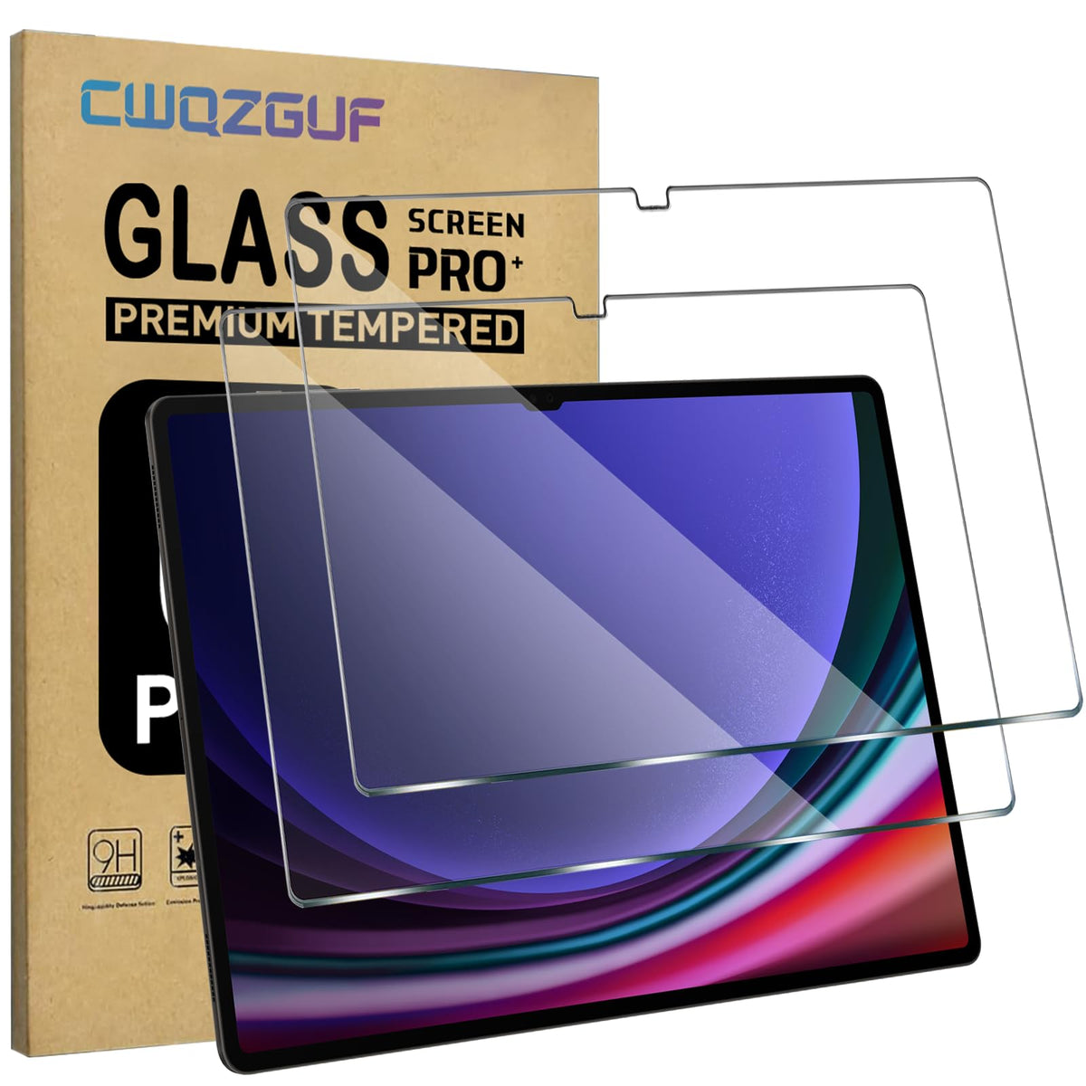 Cwqzguf 2 Pack Galaxy Tab S9 Ultra/S8 Ultra 14.6 Inch Tempered Glass Screen Protector, 9H Hardness, High Clarity, Anti-Shatter, 