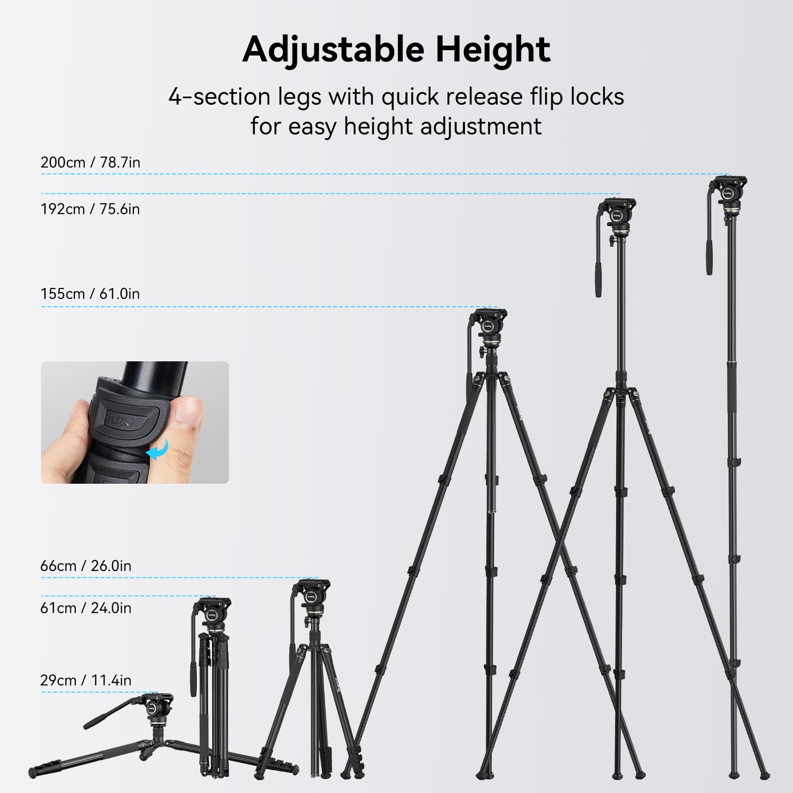 Smallrig Ct210 Video Tripod, 75 Video Camera Tripod Monopod With +/-15 Leveling Base Fluid Head, Professional Camera Tripod Comp
