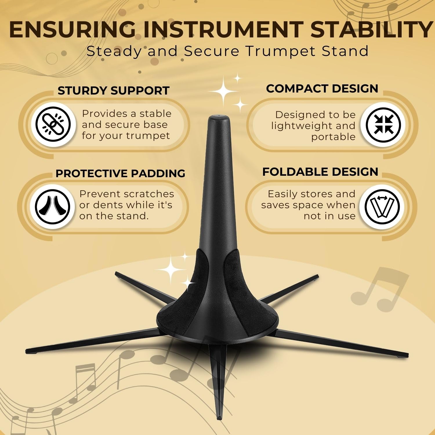 Flexzion Trumpet Stand Holder Portable - 5 Metal Leg Foldable Compact Tripod Display Stand With Anti-Scratch Felt Pads, Stable S