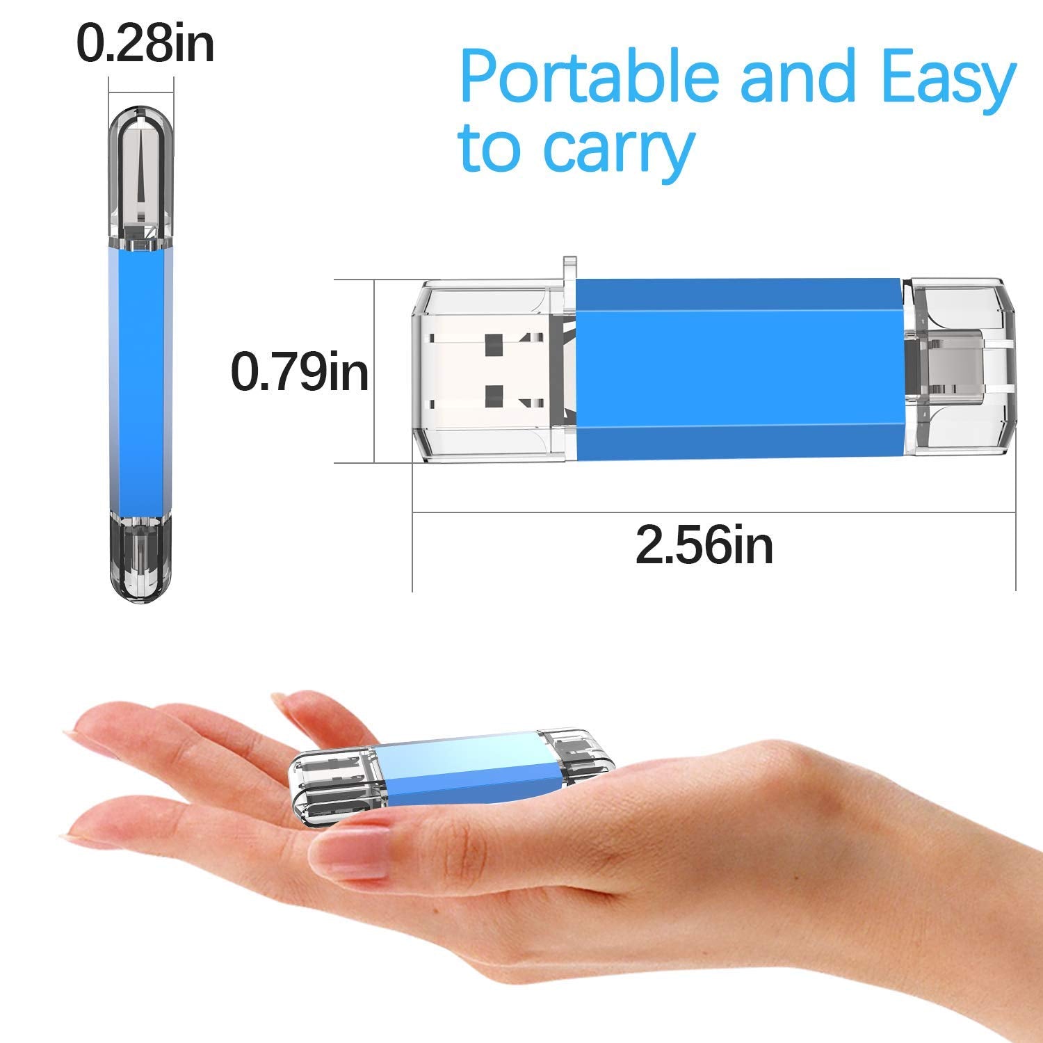 Topesel 256Gb Otg Flash Drives Usb C Thumb Drive Dual Type C Usb 3.0 Memory Stick For Usb C Smartphones, Tablets & New Macbook, Blue