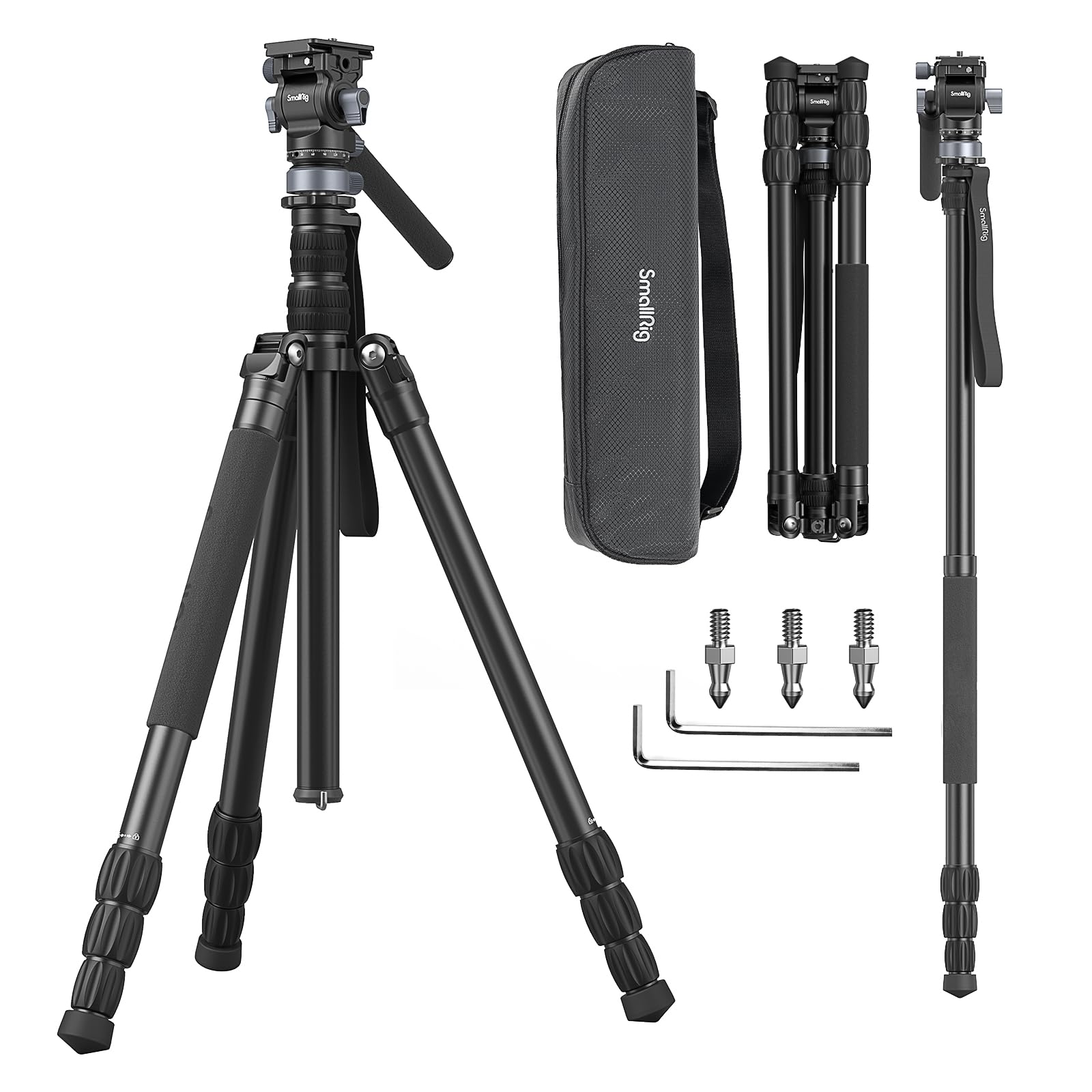 SmallRig CT190 Professional Video Tripod, 72 Camera Tripod with Leveling Base, Monopod Conversion, Video Tripod for Travel, Vide