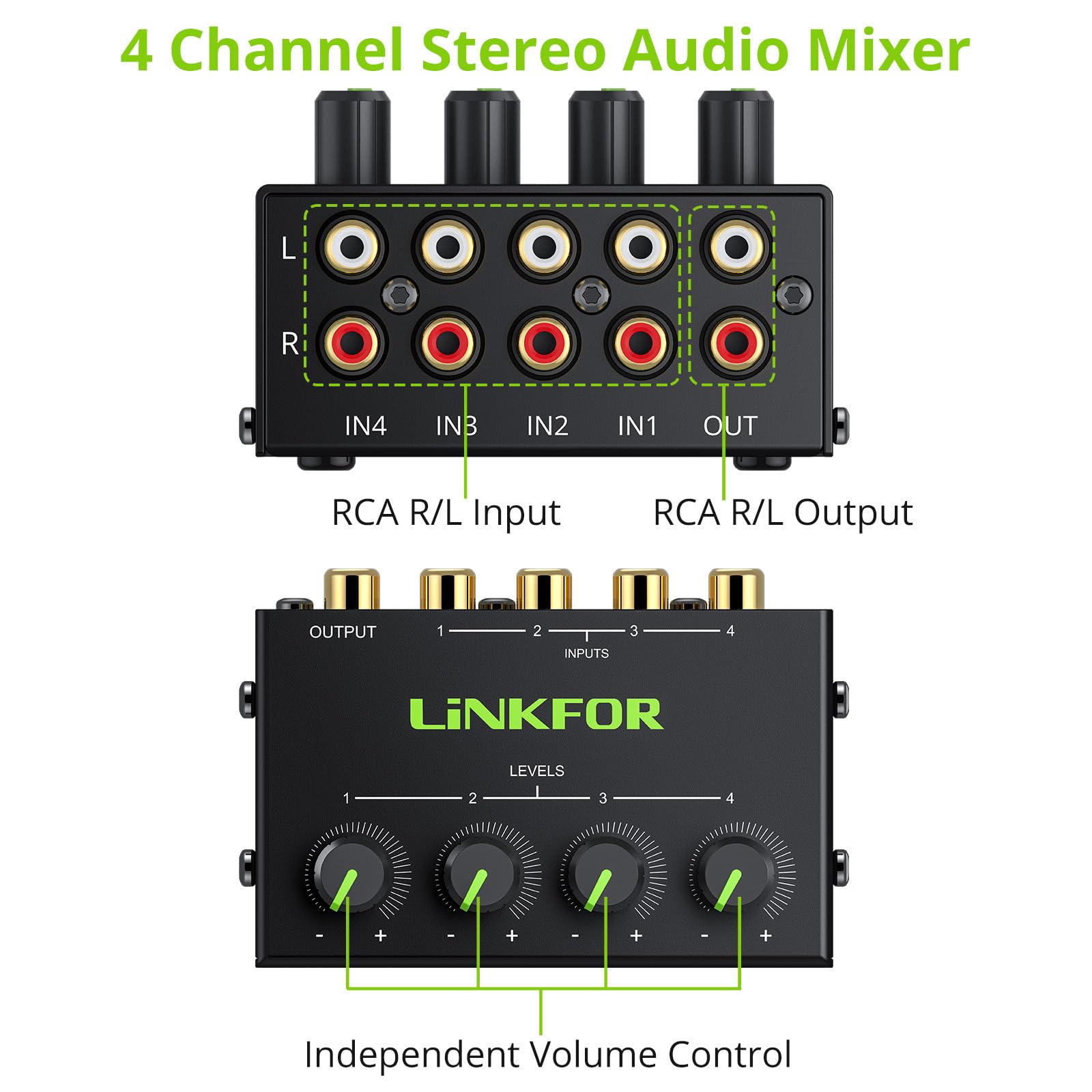Linkfor 4 Channel Stereo Audio Mixer Cx400 Metal Shell Support Rca Input And Output Mini Passive Stereo Mixer With Separate Volu