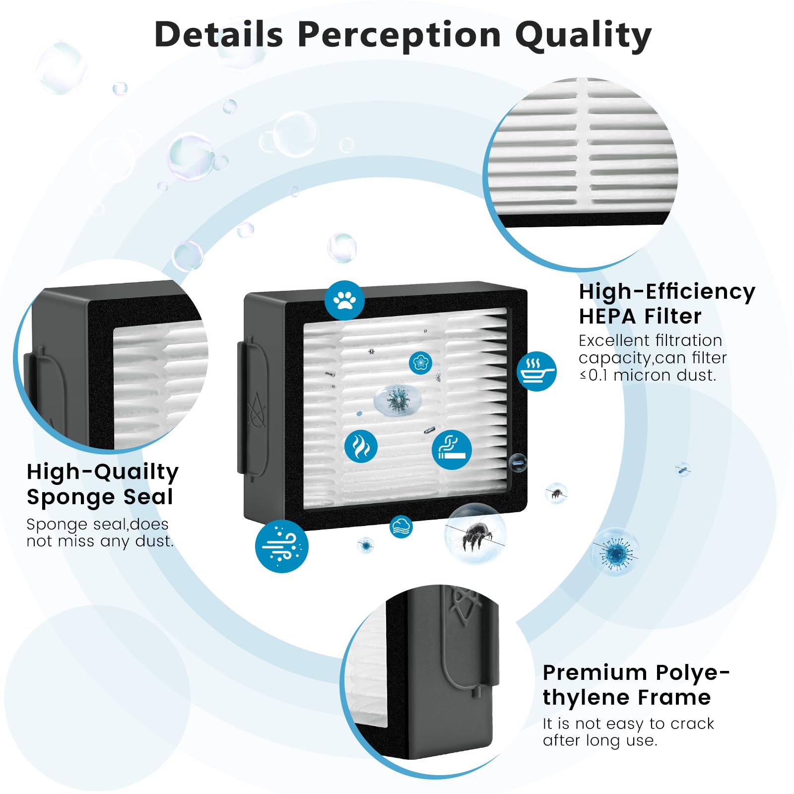 Puxyblue 6 Pack Roomba Filters for iRobot i7 Series - High-Efficiency Plastic Filters in White and Black with 1 Cleaning Brush