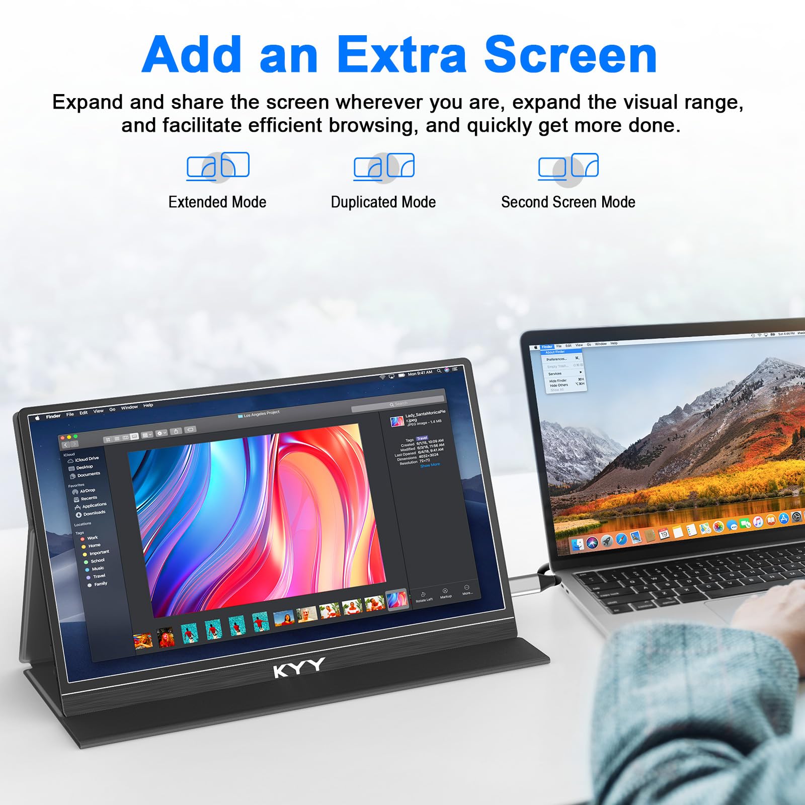 Kyy Portable Monitor For Laptop, 14'' Fhd 1080P Travel Monitor, Usb C & Hdmi Computer Gaming Screen With Vesa Mount & Smart Cove