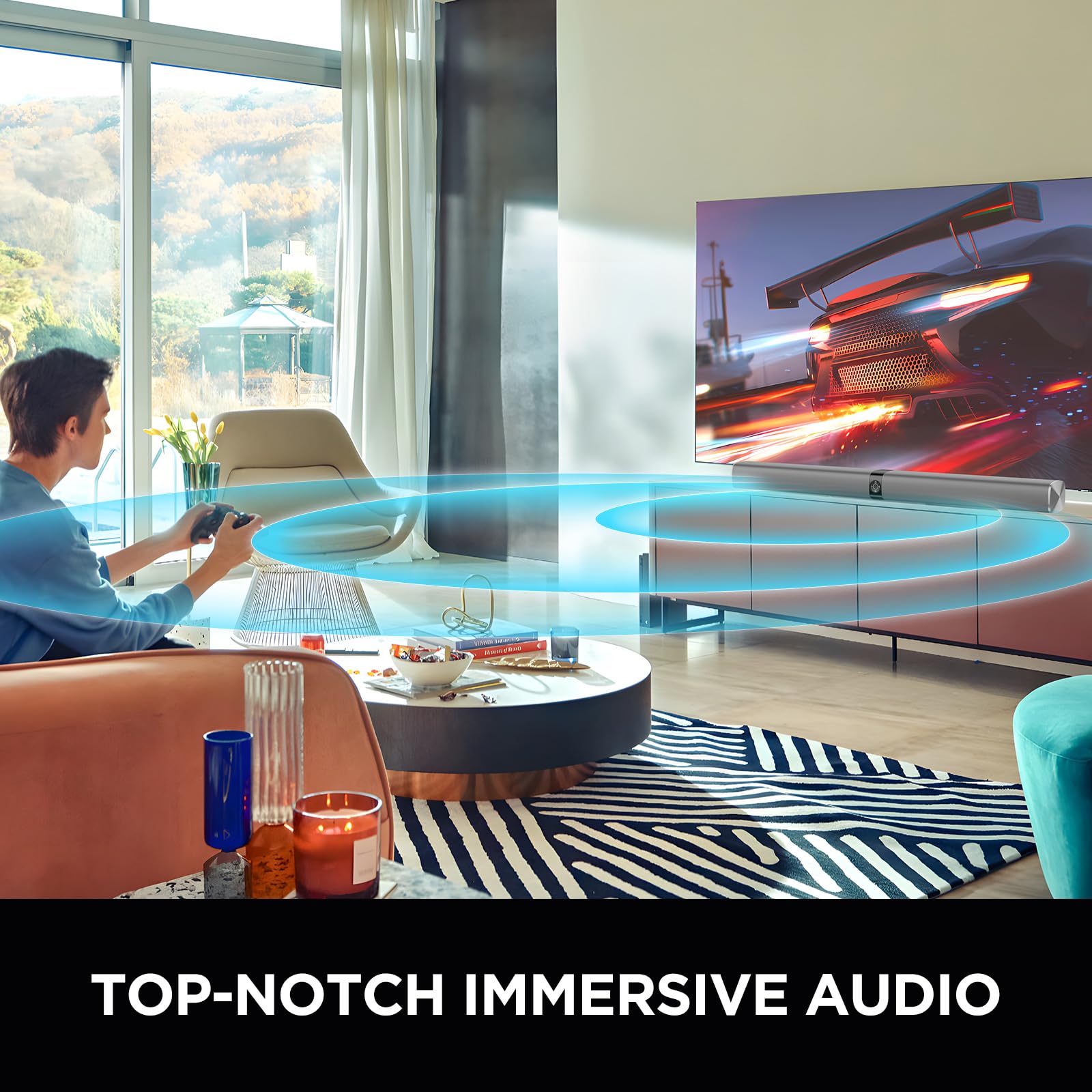 Assistrust Sound Bar For Smart Tv, 60W Soundbar For Tv, Wired & Bluetooth Connection With Dynamic Volume Boost & 3 Equalizer Mod