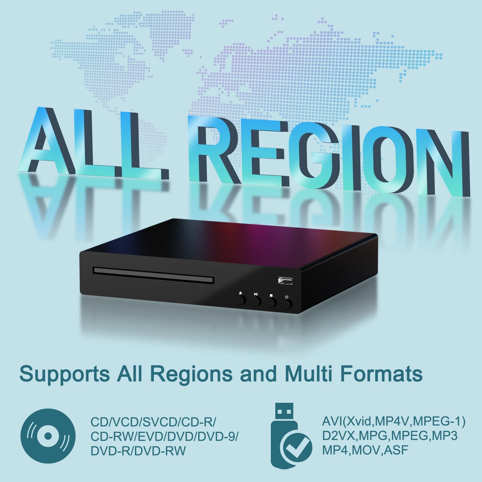 Dvd Player, Hdmi Dvd Players For Tv With Microphone & Usb Input, All Region Free Disc Player, Support Ntsc/Pal System Hd 1080P W