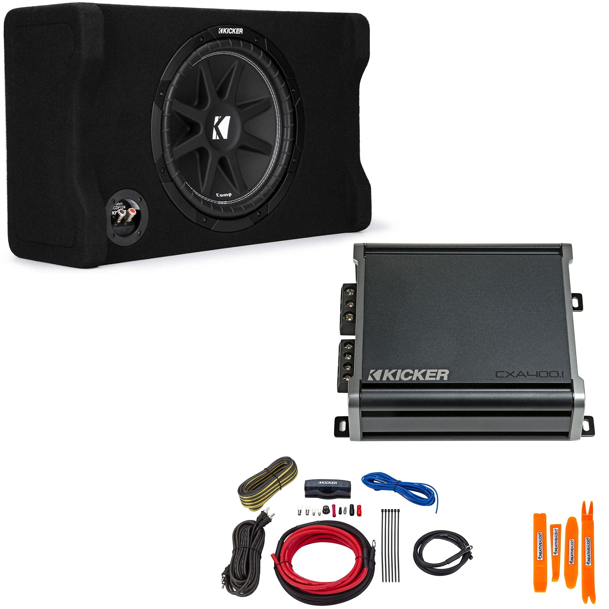 Kicker 12'' Comp Subwoofer In Down Firing Enclosure With Amplifier & Wire Kit